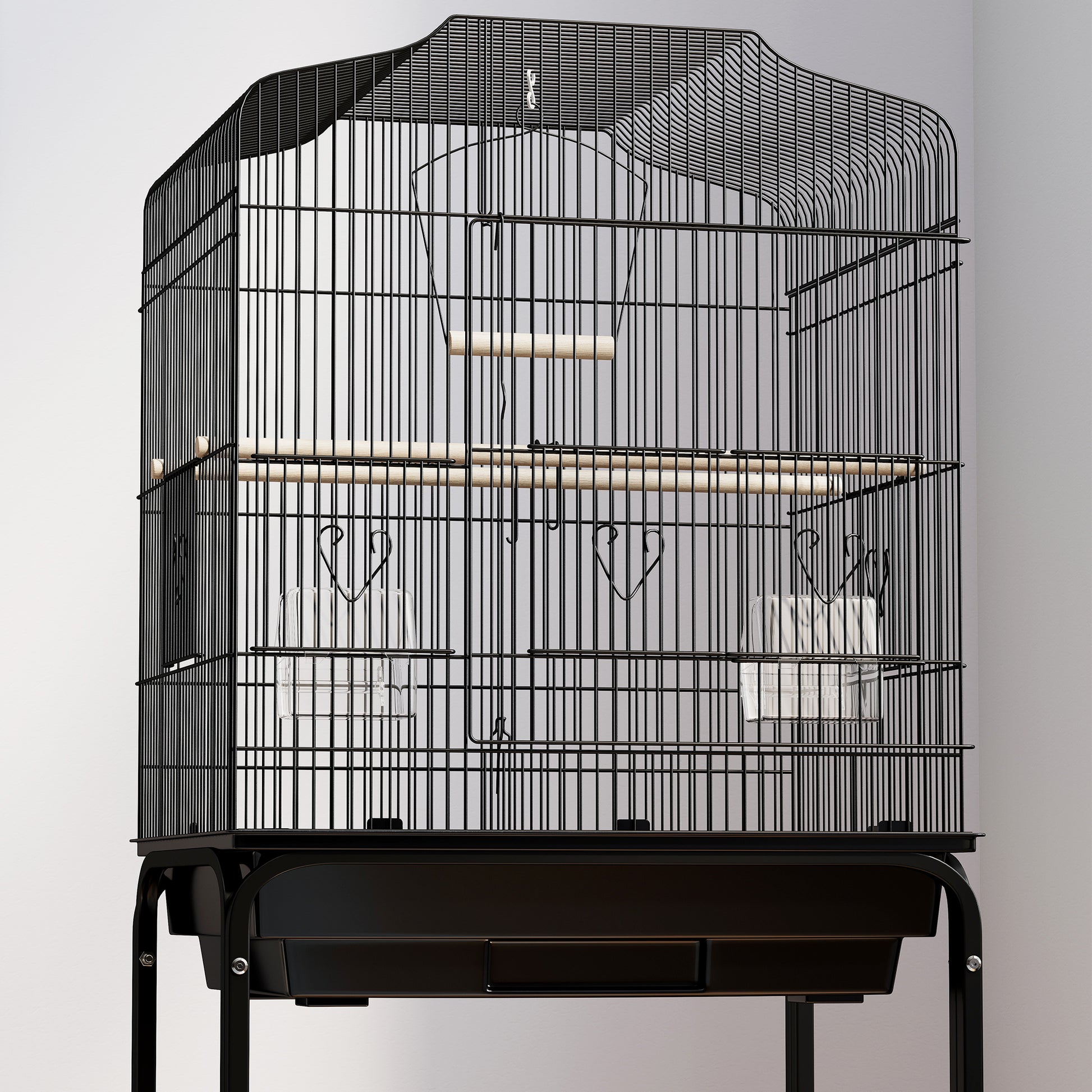 49" Rolling Bird Cage Cockatoo House Play Top Finch Pet Supply with Storage Shelf, Wheels - Black Bird Cages at Gallery Canada