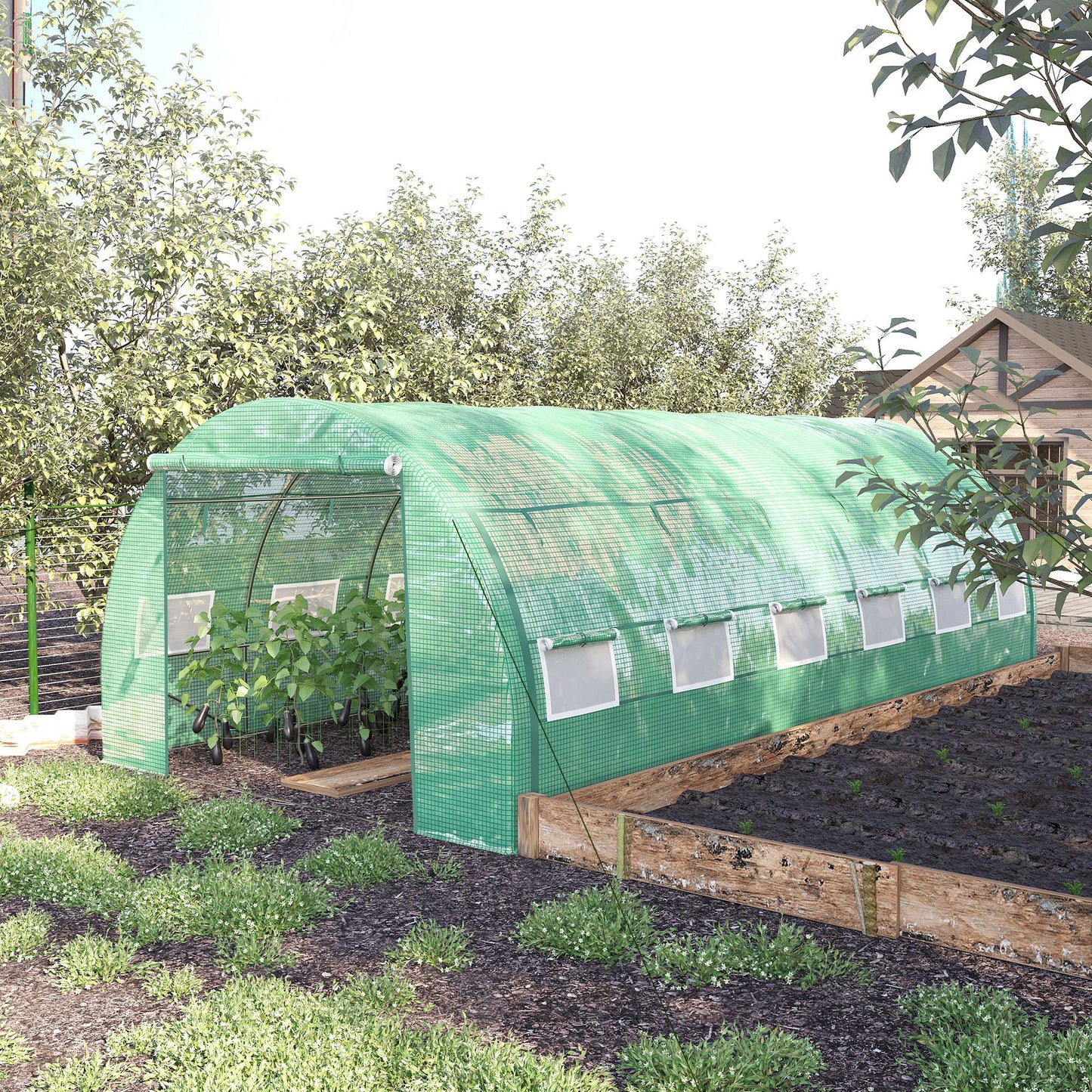 Large Walk-in Greenhouse, 20'x10'x6.6' Tunnel Greenhouse with Zippered Door and 12 Roll-up Windows, Outdoor Green House for Garden Plant, Green Tunnel Greenhouses at Gallery Canada