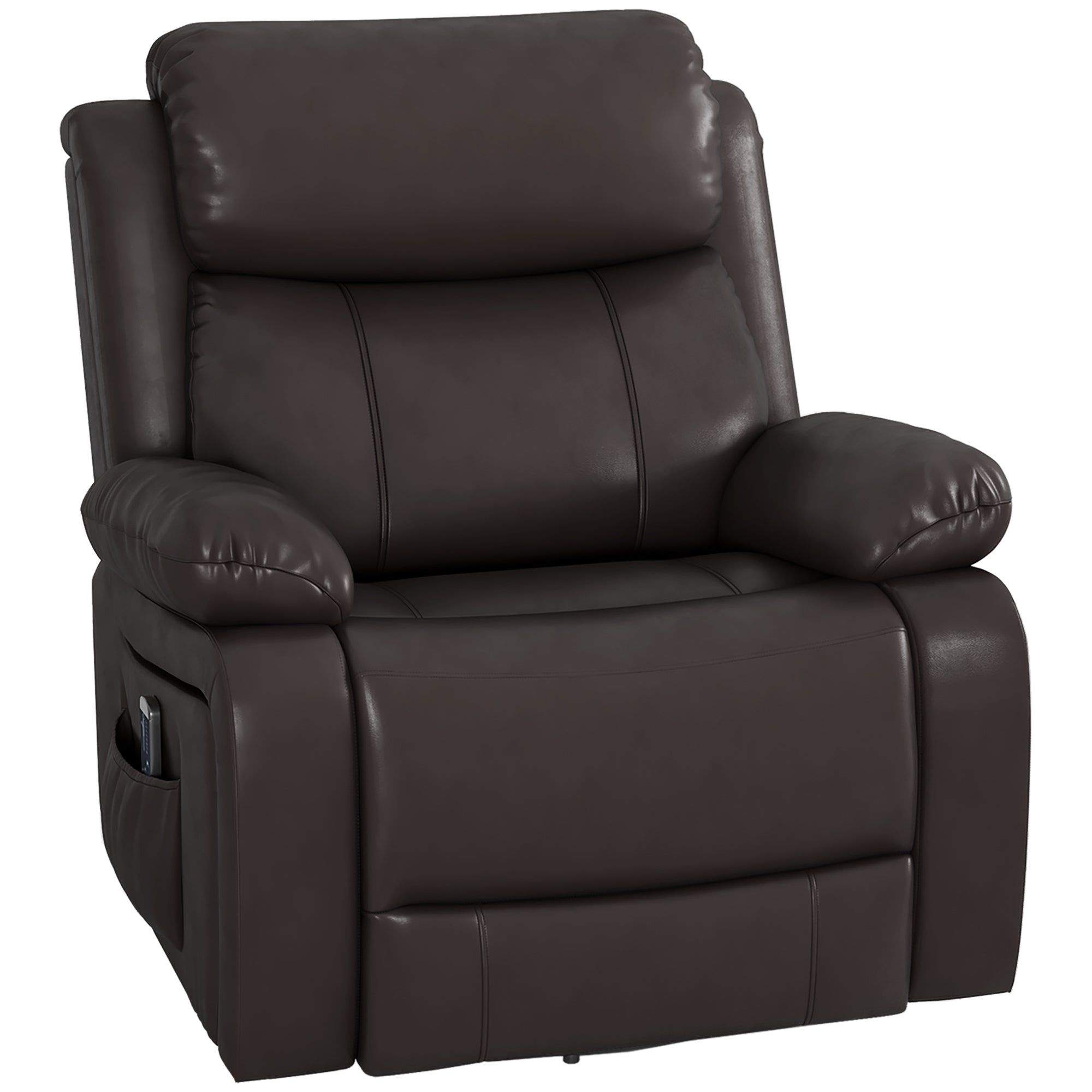 PU Leather Reclining Chair with Vibration Massage Recliner, Swivel Base, Rocking Function, Remote Control, Brown Single Sofas at Gallery Canada