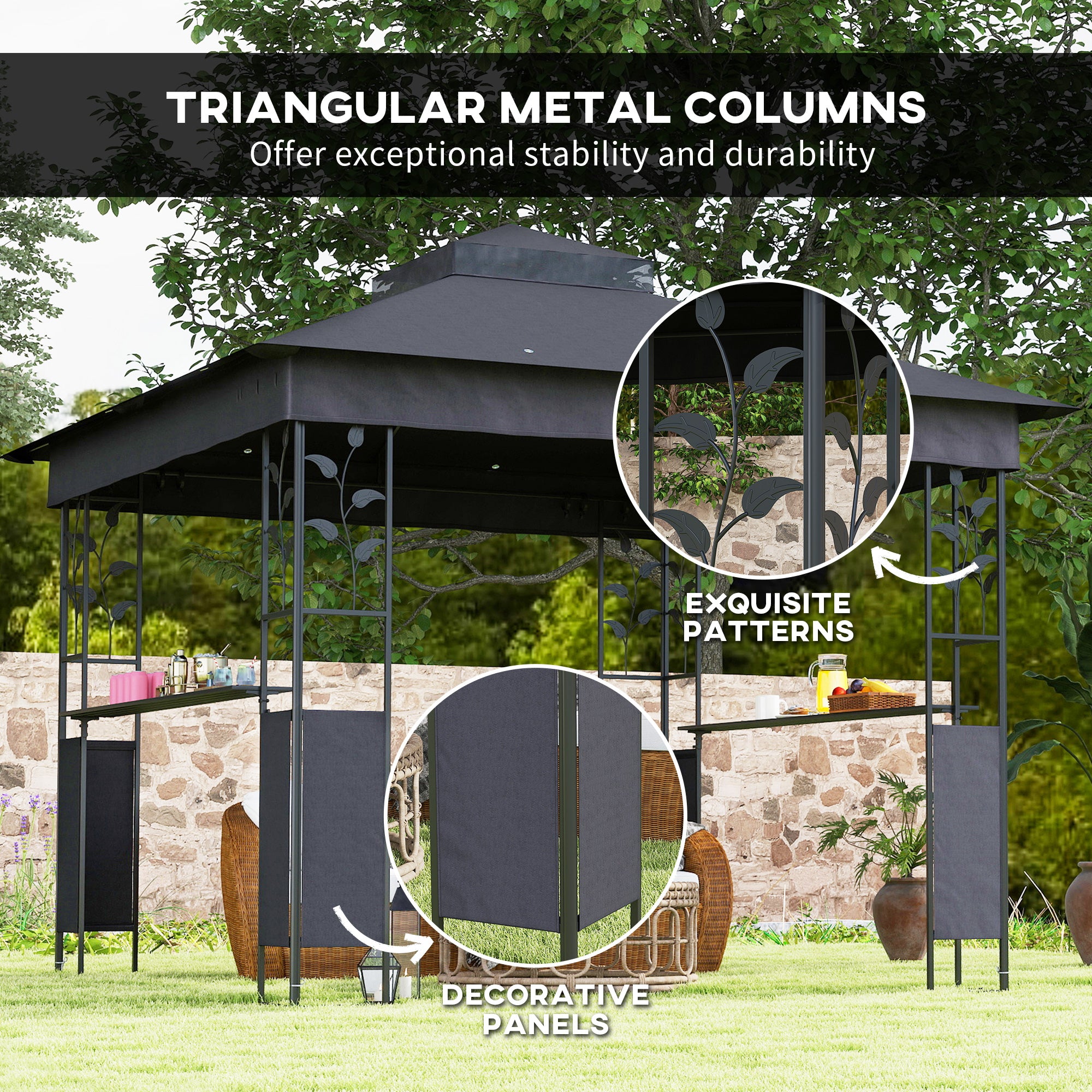 10' x 10' Outdoor Gazebo with Shelves and Netting, UV30+ Double Roof Patio Gazebo for Lawn, Backyard and Deck Gazebos at Gallery Canada