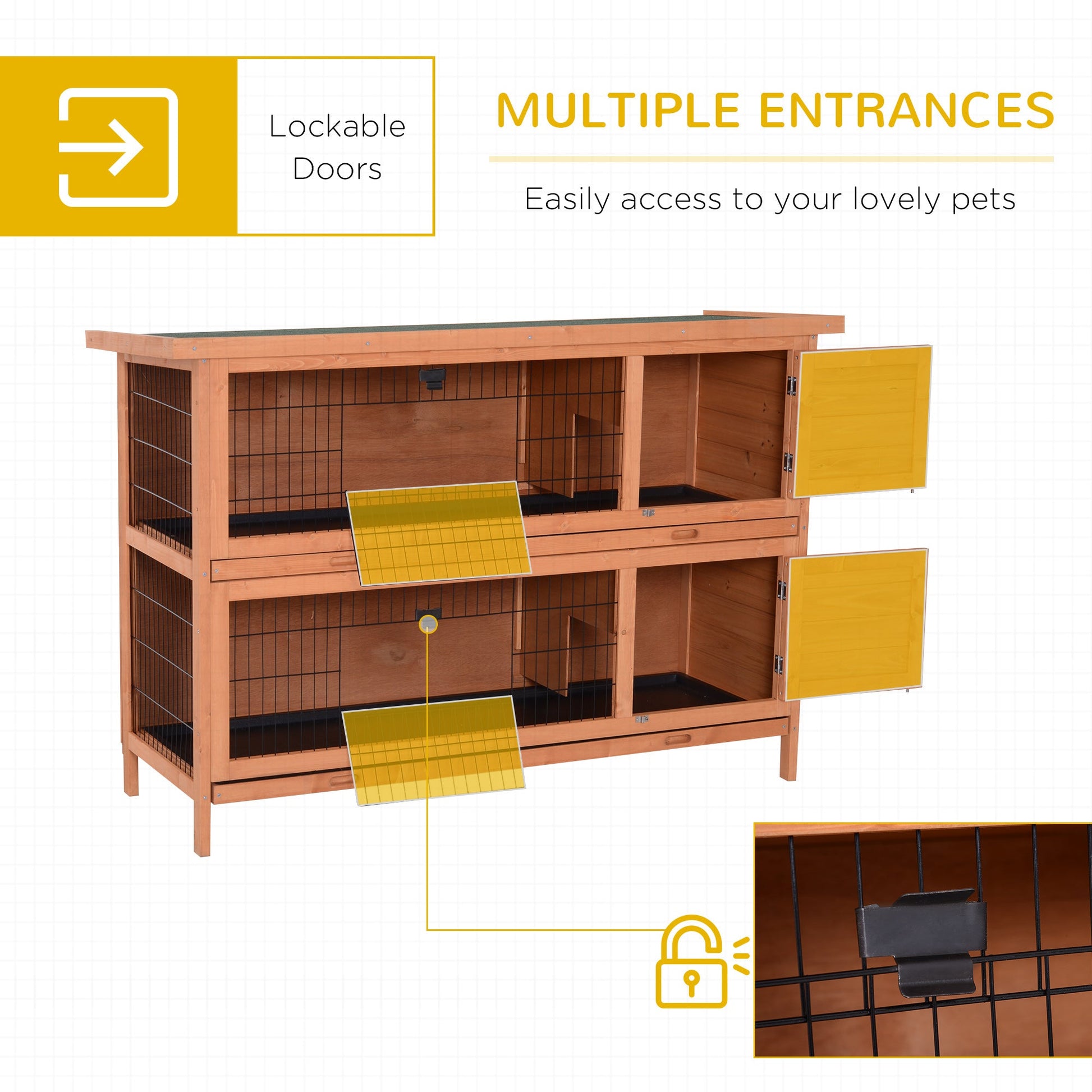 2-Story 54" Rabbit Hutch with Lockable Doors, No Leak Tray, Waterproof Roof, Orange Rabbit Hutch   at Gallery Canada