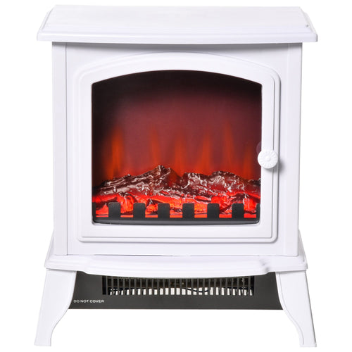 Electric Fireplace Heater, Freestanding Fireplace Stove with Realistic Flame Effect, Overheat Safety Protection, 750W/1500W, White