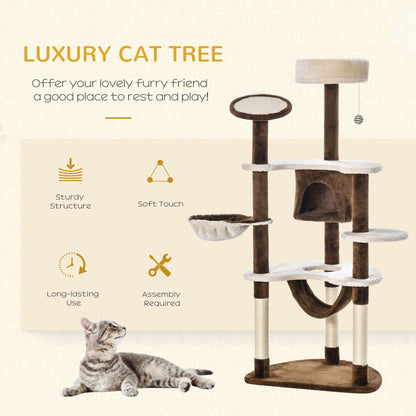 60" Cat Scratching Tree, Cat Bed Condo Post House Pet Furniture Toys-Brown &; Tan Cat Towers   at Gallery Canada