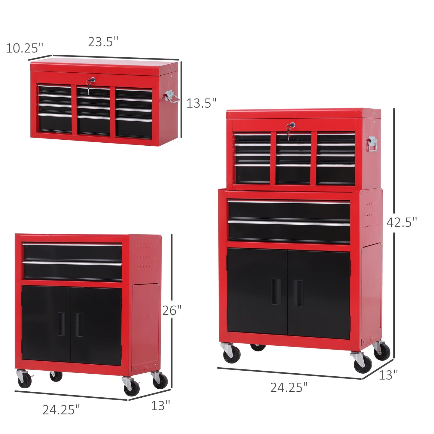 6-Drawer Rolling Tool Chest with Wheels, Lockable Mobile Toolbox, Red Tool Organizers   at Gallery Canada