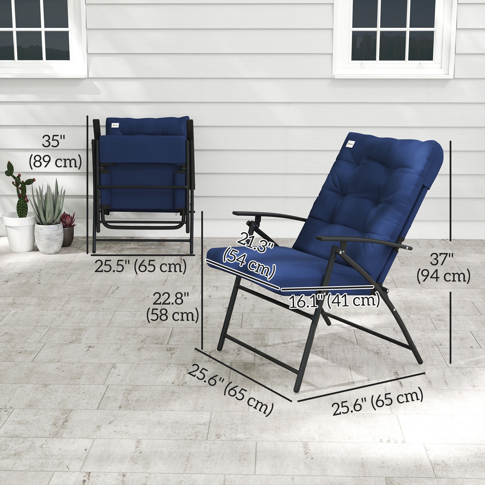 Set of 2 Foldable Lawn Chairs with Adjustable Backrest Padded Folding Camping Chairs for Outdoor Blue Patio Chairs at Gallery Canada