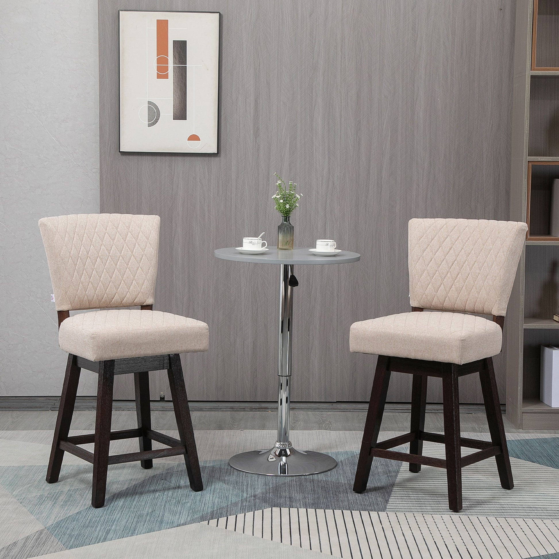 2 Pieces Swivel Bar Stools, Counter Height Stools Set of 2 with Wood Legs and Footrests for Dining Room, Beige Bar Stools Multi Colour  at Gallery Canada