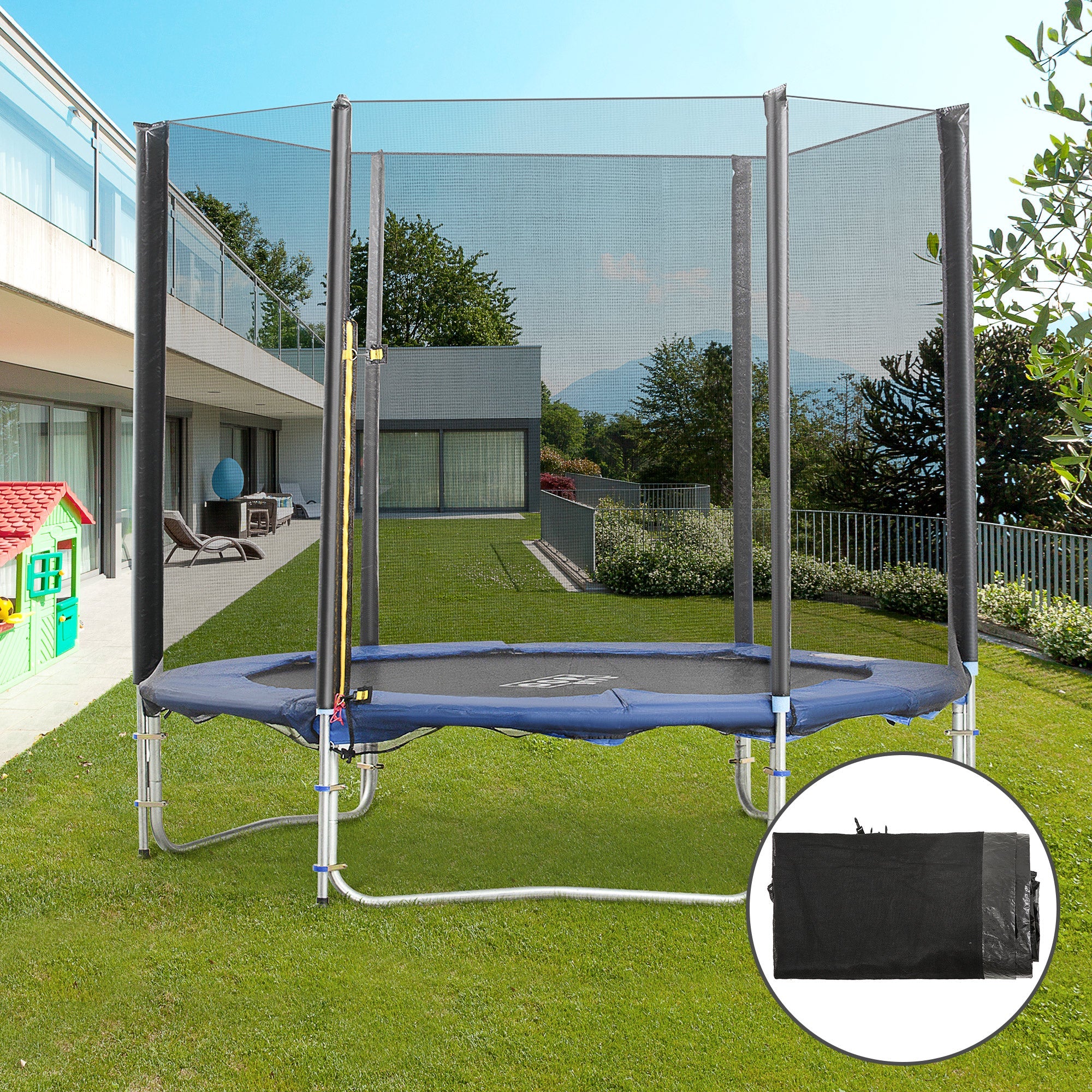 8FT Round Trampoline Enclosure Net Outdoor Bounce Safety Net Replacement for 6 Poles Black Trampolines   at Gallery Canada