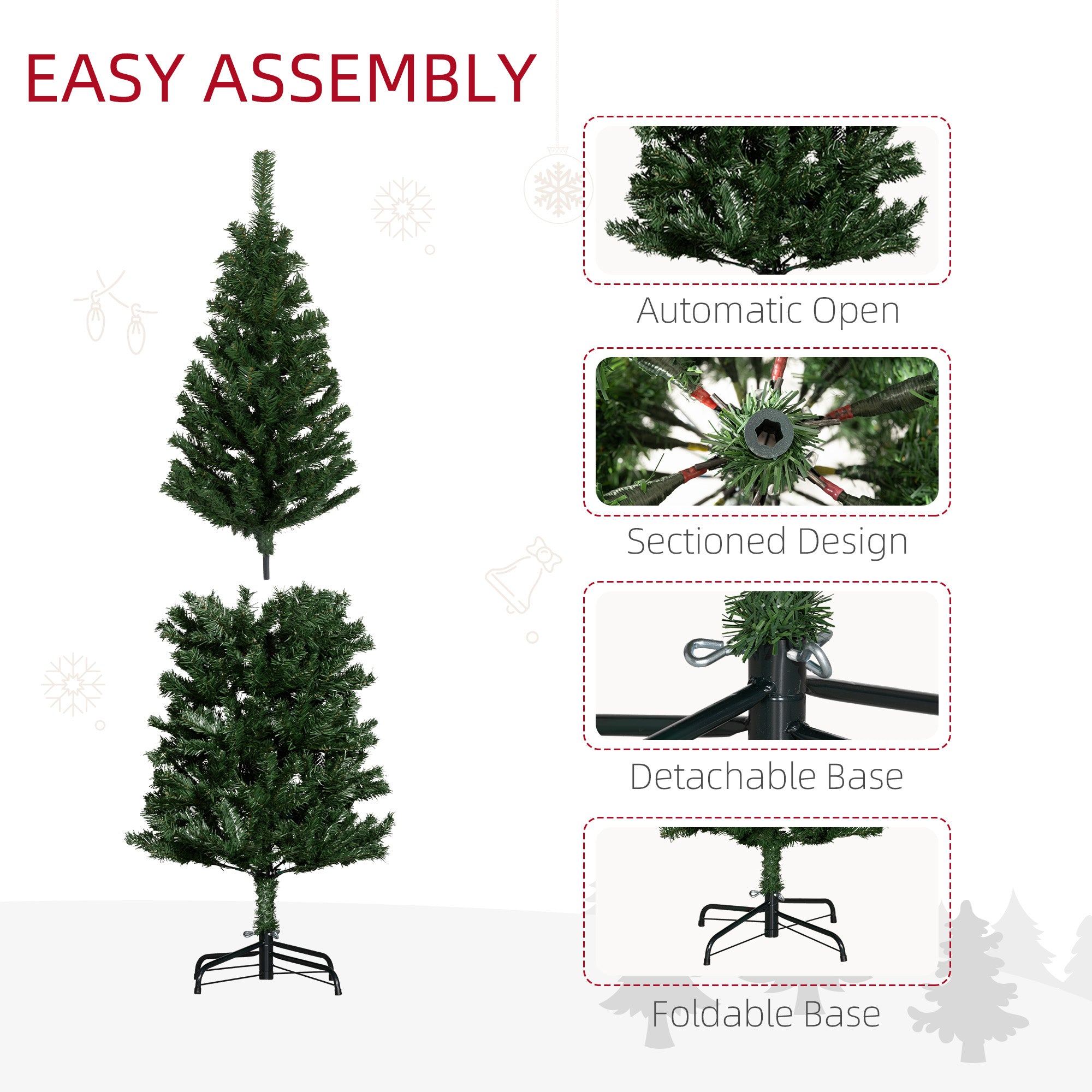 5FT Pencil Christmas Tree, Artificial Christmas Tree with Automatic Open for Home Party, Green Pencil Christmas Trees   at Gallery Canada