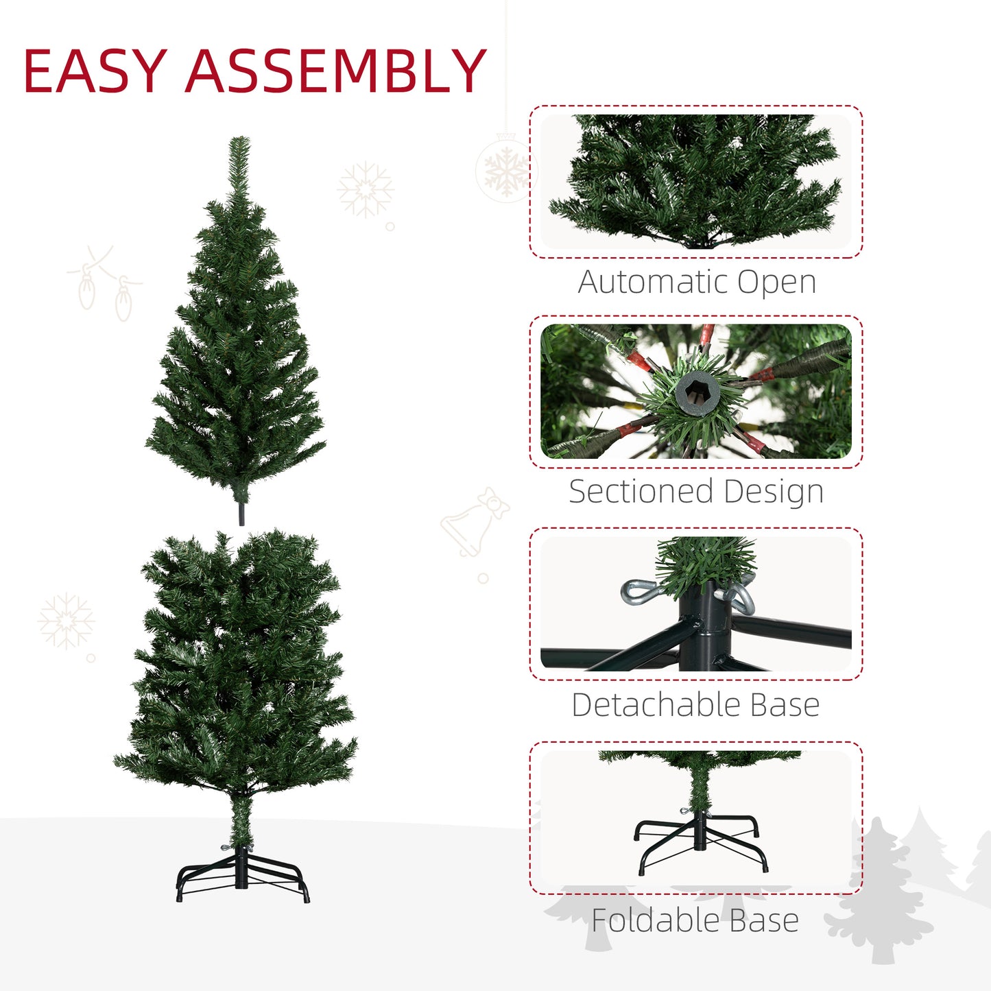 5FT Pencil Christmas Tree, Artificial Christmas Tree with Automatic Open for Home Party, Green Pencil Christmas Trees   at Gallery Canada