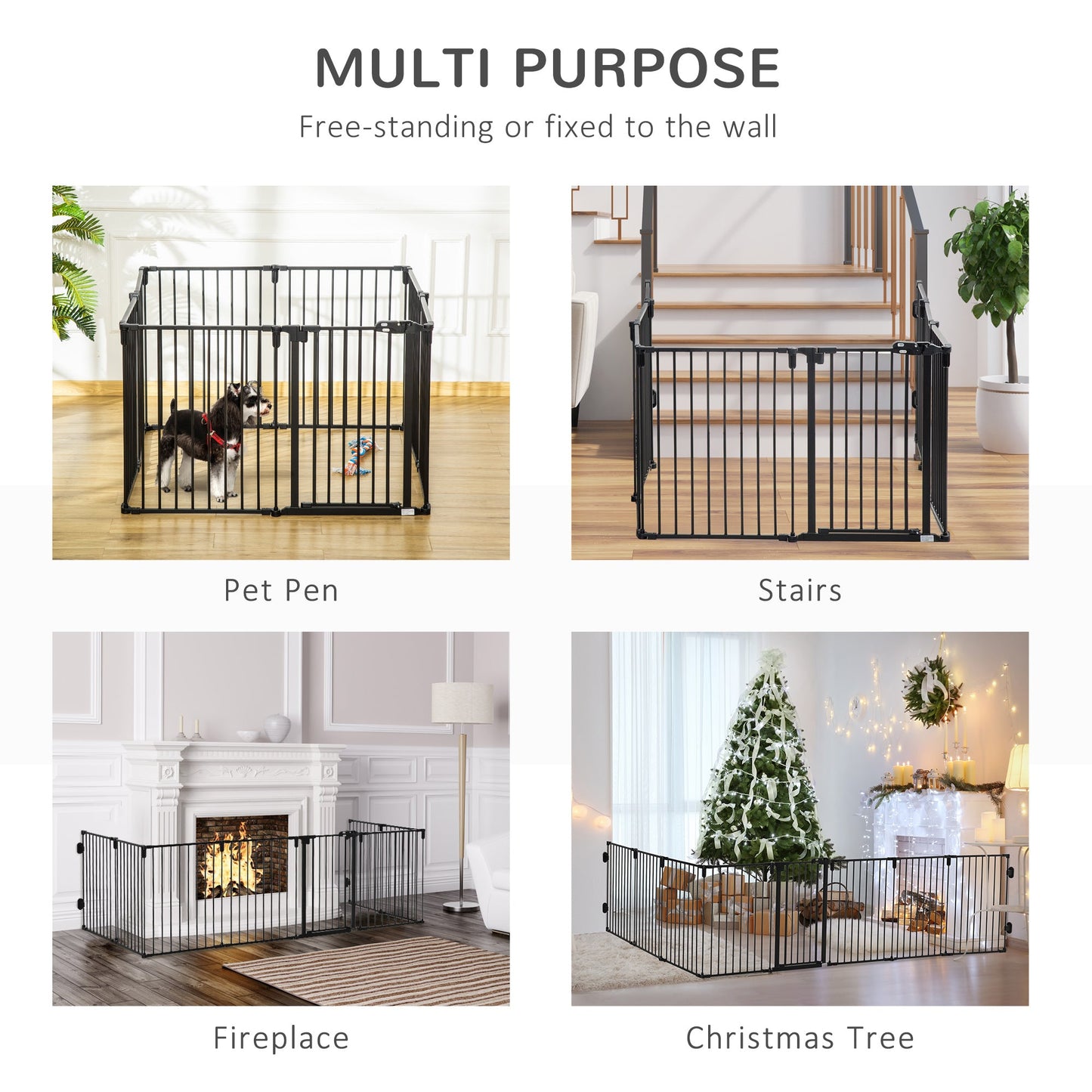 Dog Safety Gate 8-Panel Playpen Fireplace Christmas Tree Steel Fence Stair Barrier Room Divider Black Houses, Kennels & Pens   at Gallery Canada