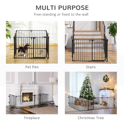 Dog Safety Gate 8-Panel Playpen Fireplace Christmas Tree Steel Fence Stair Barrier Room Divider Black Houses, Kennels & Pens   at Gallery Canada