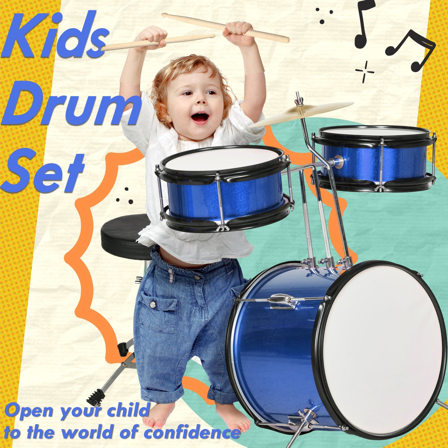 7 Piece Kids Drum Set with Throne, Cymbal, Pedal, Drumsticks, Blue Electronic Musical Pianos   at Gallery Canada