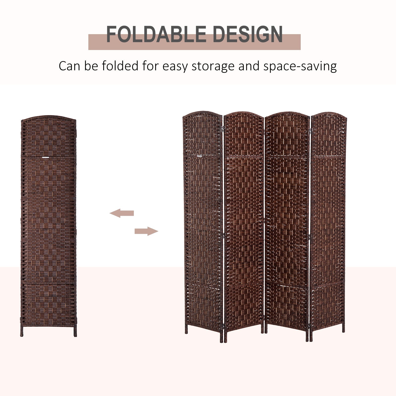 6ft Folding Room Divider, 4 Panel Wall Partition with Wooden Frame for Bedroom, Home Office, Brown Room Dividers   at Gallery Canada