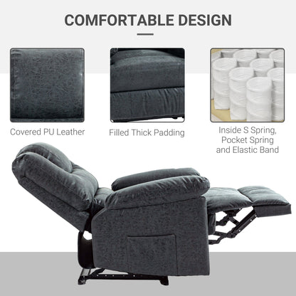 PU Leather Reclining Chair, Manual Recliner Chair for Living Room with Footrest, 2 Side Pockets, Steel Frame, Black Single Sofas   at Gallery Canada