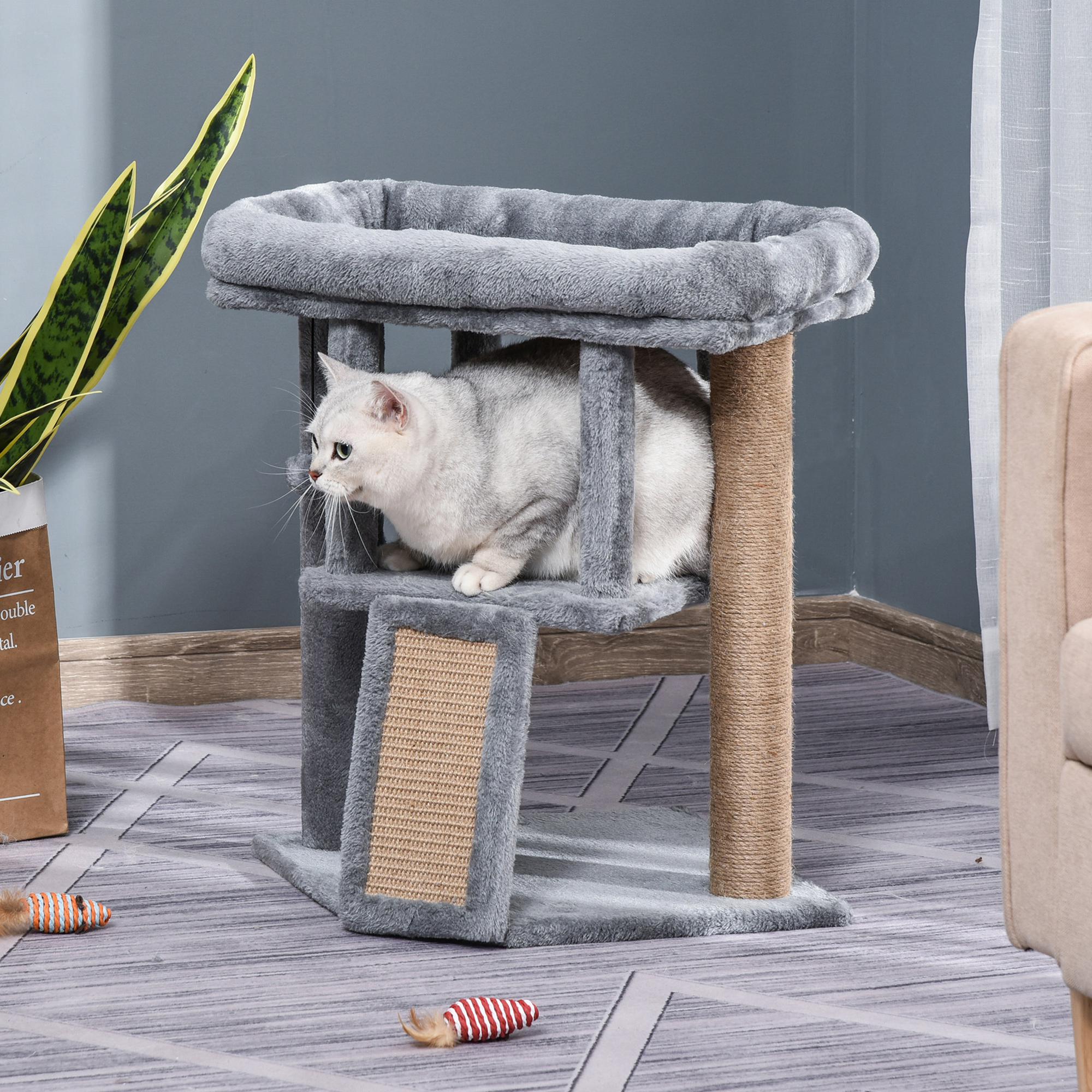 Cat Tree, Small Cat Tower with Perch, Scratching Post, Cat Condo, Toy Ball for Kitty, Indoor Use, Grey Cat Posts   at Gallery Canada