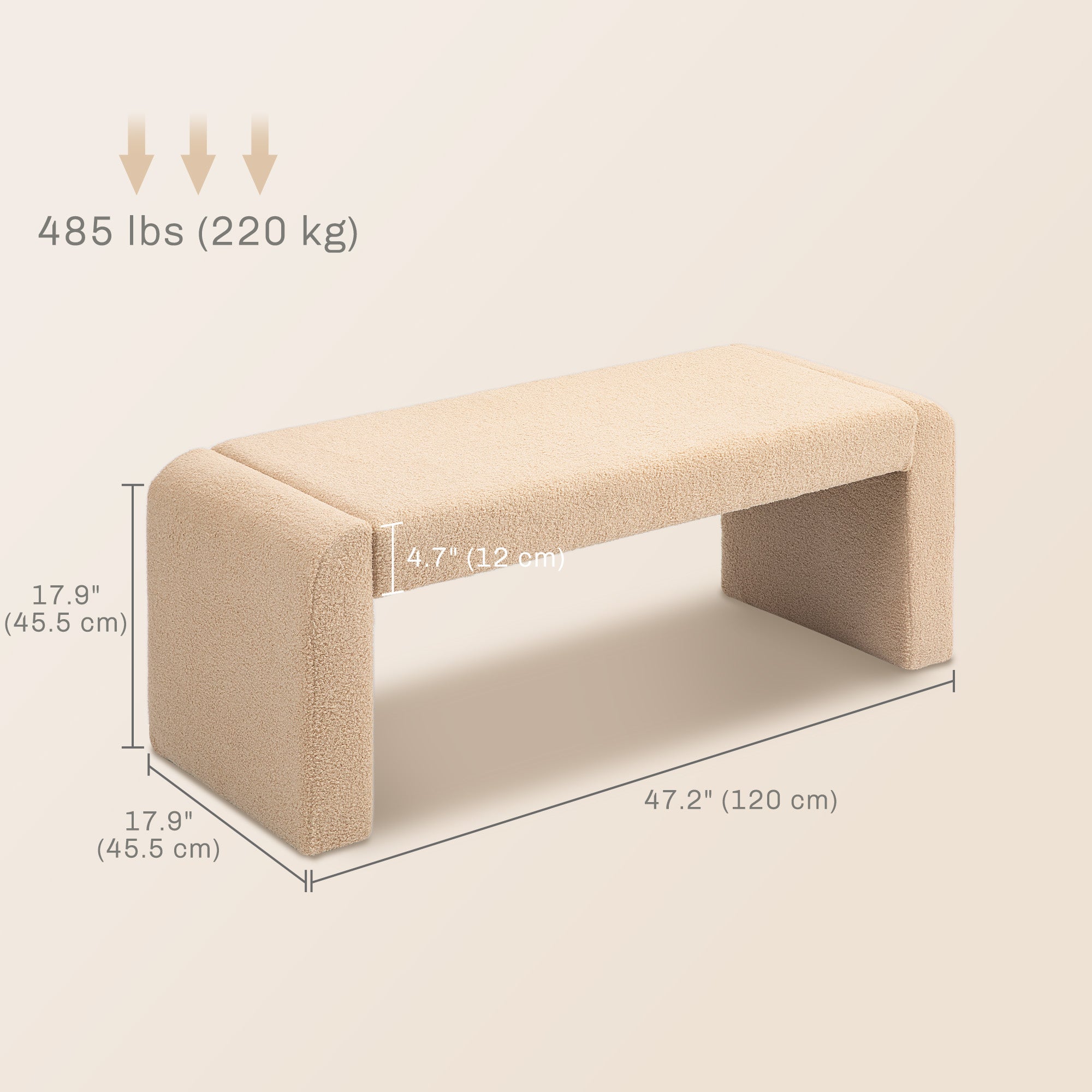 Upholstered Bedroom Bench, Boucle End of Bed Bench, Modern U-Shaped Entryway Bench, 47 x 18 x 18 Inches, Light Brown Storage Ottomans & Benches at Gallery Canada