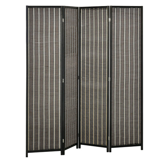 4 Panel Room Divider, 6 Ft Tall Indoor Portable Folding Privacy Screens, Bamboo Hand-Woven Freestanding Partition Wall Divider for Home Office, Brown Room Dividers Black & Brown  at Gallery Canada