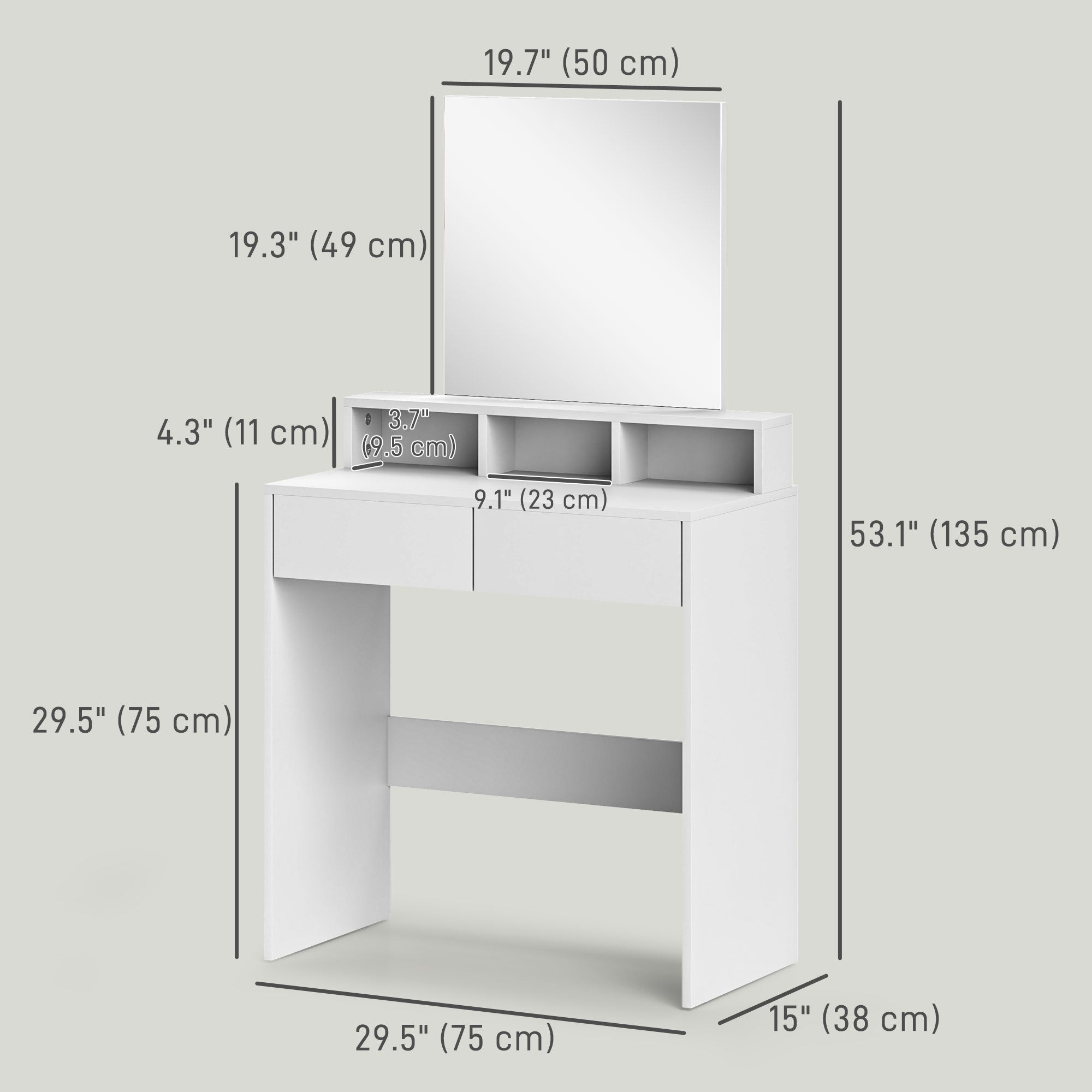 Makeup Vanity Desk with Mirror, for Bedroom, Modern Dressing Table with Drawers, Compartments, White Dressing & Vanity Tables   at Gallery Canada