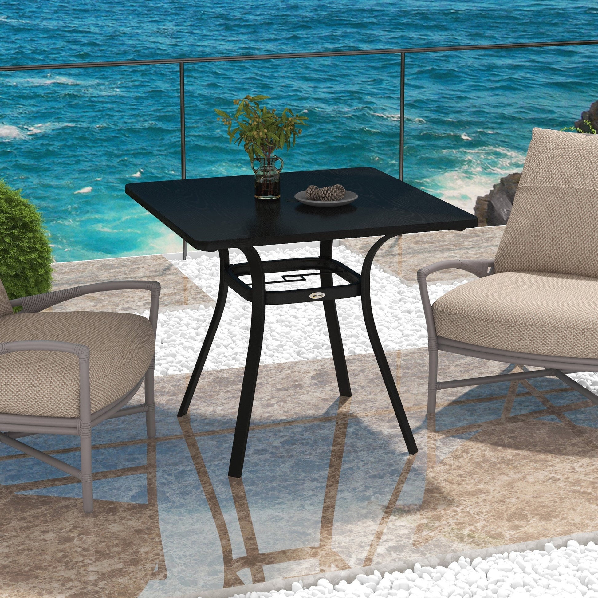 Rectangle Patio Dining Table for 4 People with Steel Legs, Metal Tabletop for Garden, Backyard, Lawn, Balcony, Black Patio Dinning Tables   at Gallery Canada