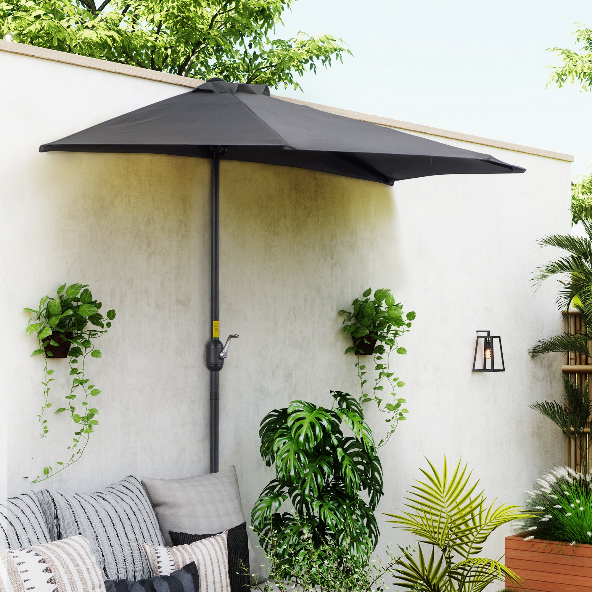 9ft Half Round Umbrella Outdoor Balcony Parasol Patio Garden Outdoor Window Sun Shade w/ 5 Ribs Grey Sun Umbrellas at Gallery Canada