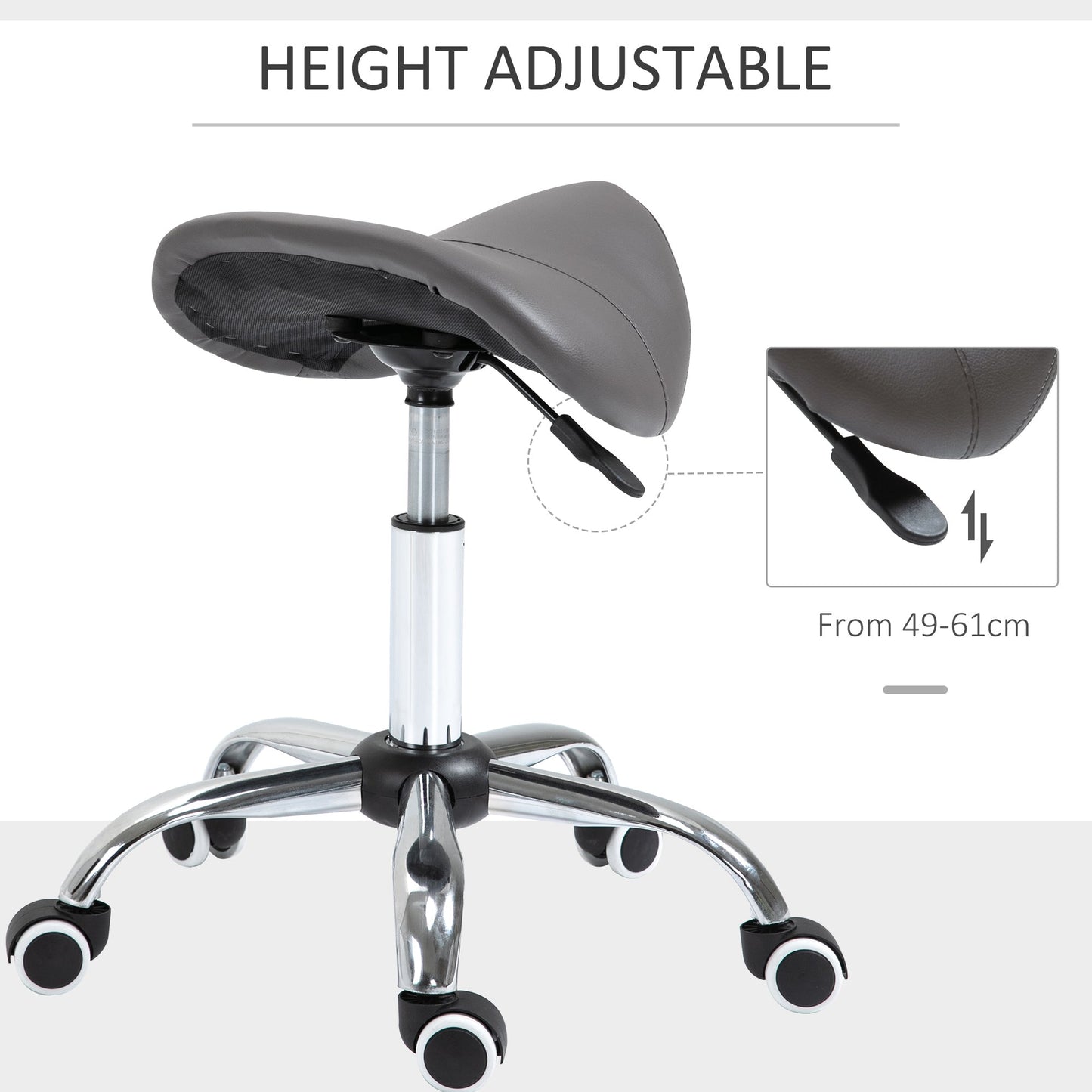 Adjustable Hydraulic Rolling Salon Stool Swivel Saddle Chair Spa Beauty Seat PU Leather, Grey Salon Stools   at Gallery Canada