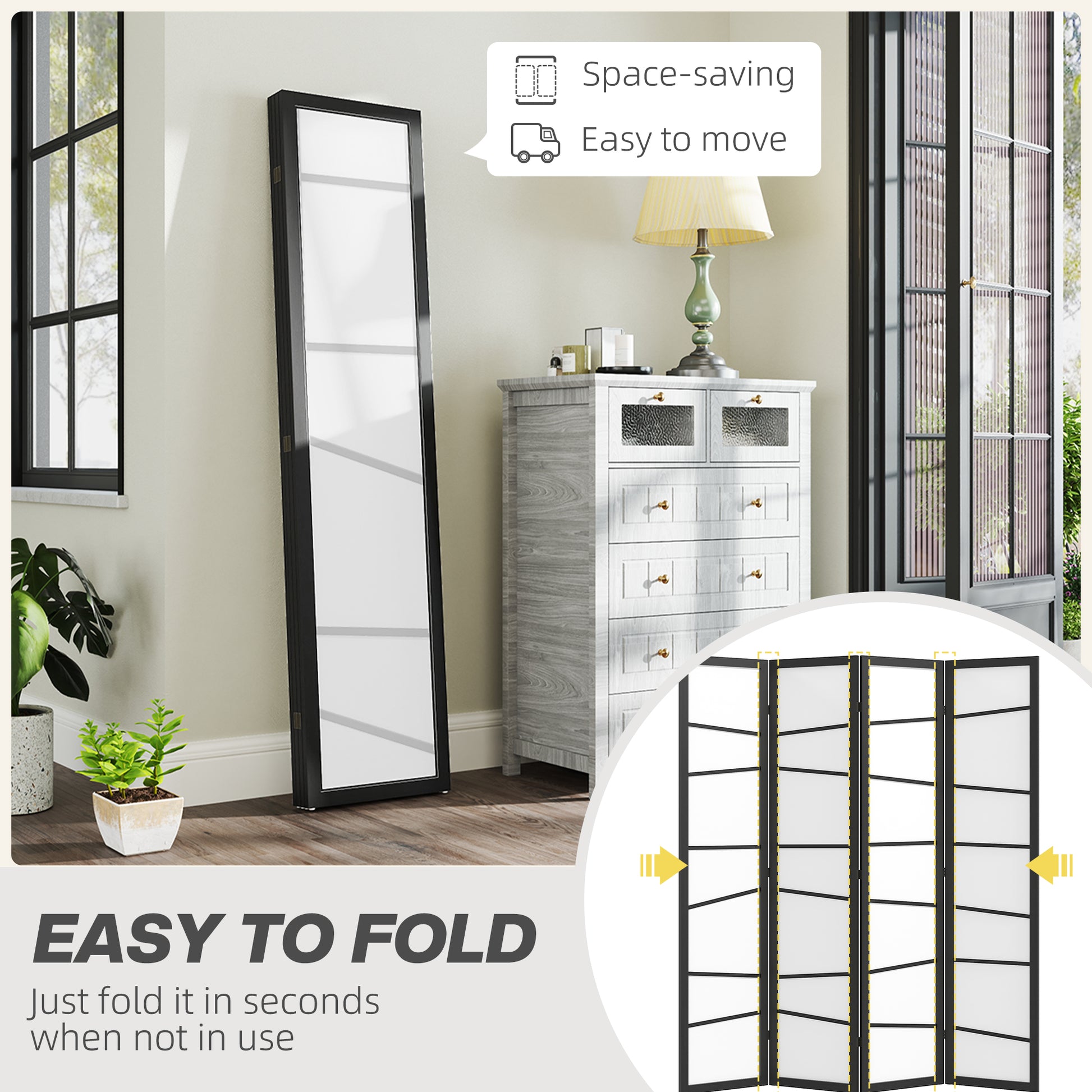 5.6ft Folding Room Divider, 4 Panel Wall Partition with Wood Frame for Bedroom, Home Office, White Room Dividers at Gallery Canada