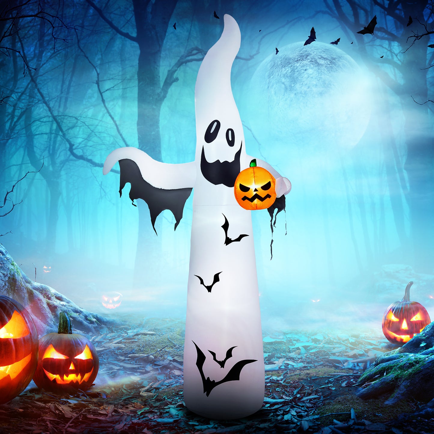 12ft Inflatable Halloween Ghost with Pumpkin in Hand, Outdoor Blow-Up Decoration, LED Garden Display Halloween Decorations   at Gallery Canada