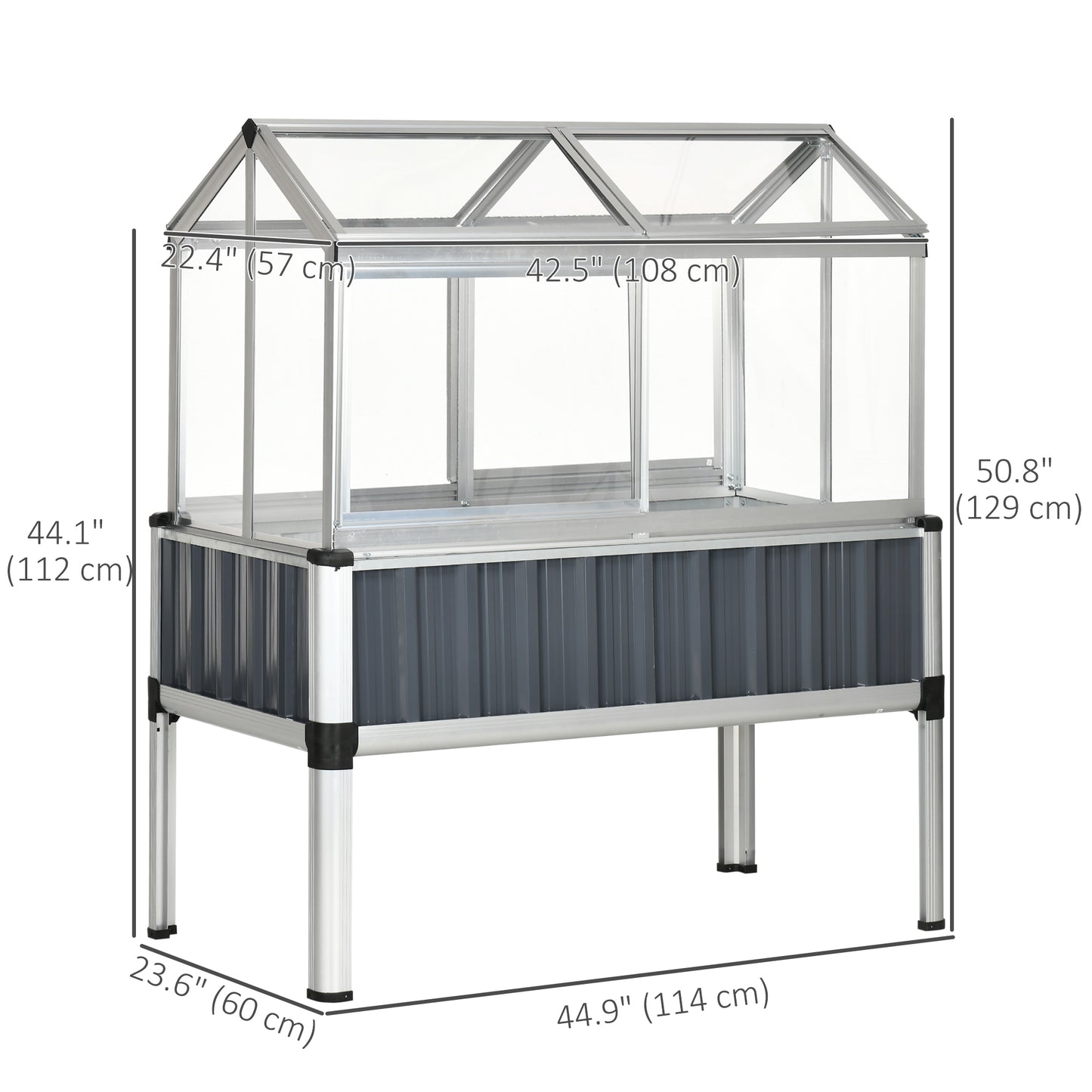 45"x24"x51" Raised Garden Bed with Greenhouse, Windows, Galvanized Steel Frame for Vegetables Flowers Herbs, Dark Grey Cold Frame Greenhouses   at Gallery Canada