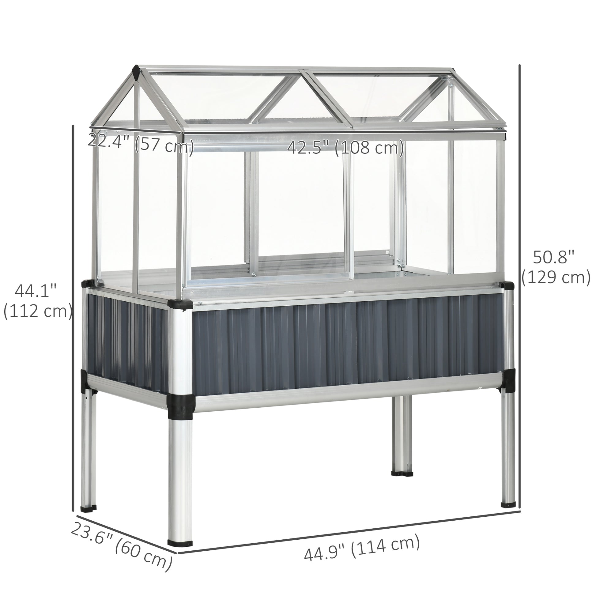 45"x24"x51" Raised Garden Bed with Greenhouse, Windows, Galvanized Steel Frame for Vegetables Flowers Herbs, Dark Grey Cold Frame Greenhouses   at Gallery Canada