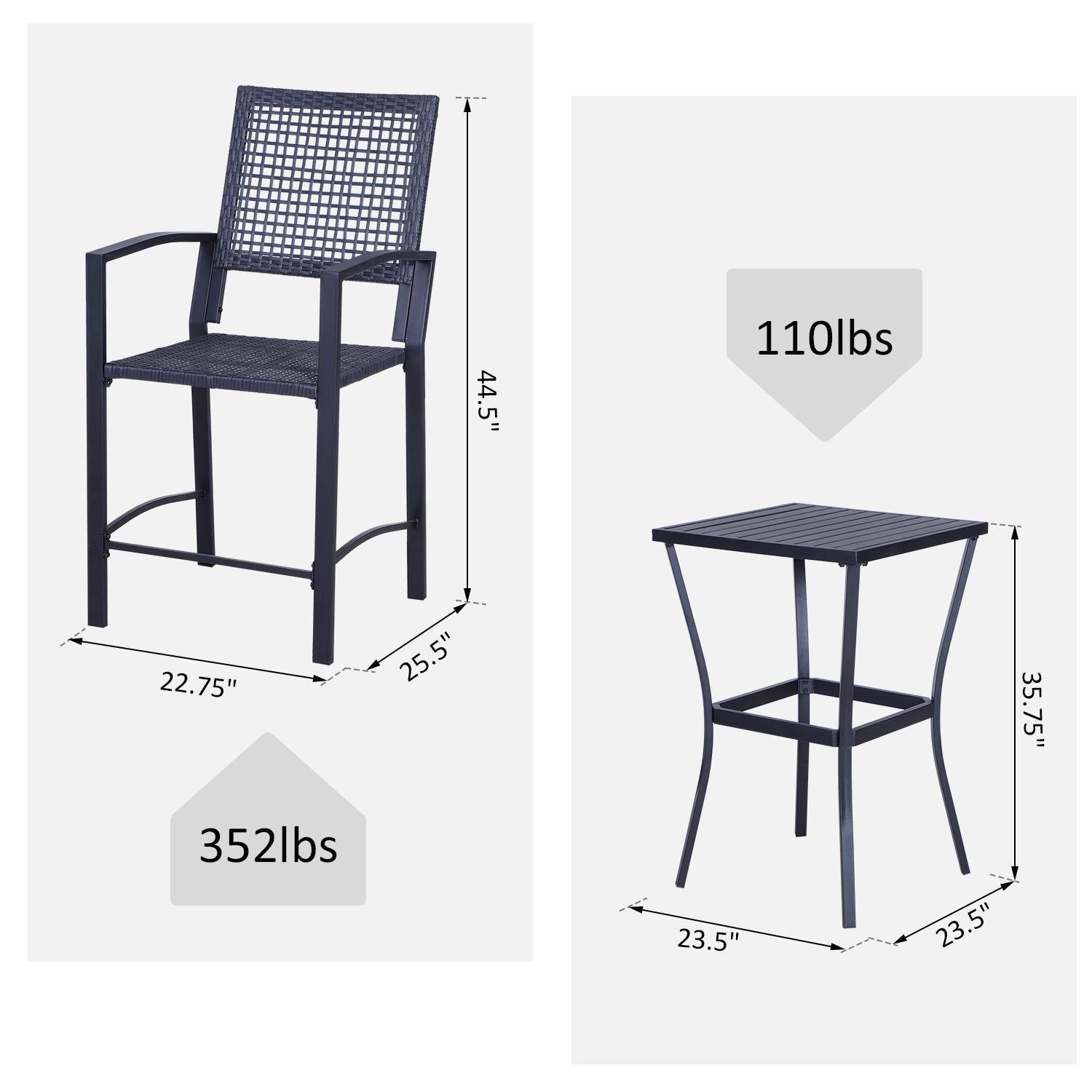 3 Pieces Outdoor Wicker Bar Set, Classic Bistro Bar Set Garden Rattan Style Patio Bar Table &; High Chairs w/ Cushions Home Bar Furniture, Cream White Bistro Sets at Gallery Canada