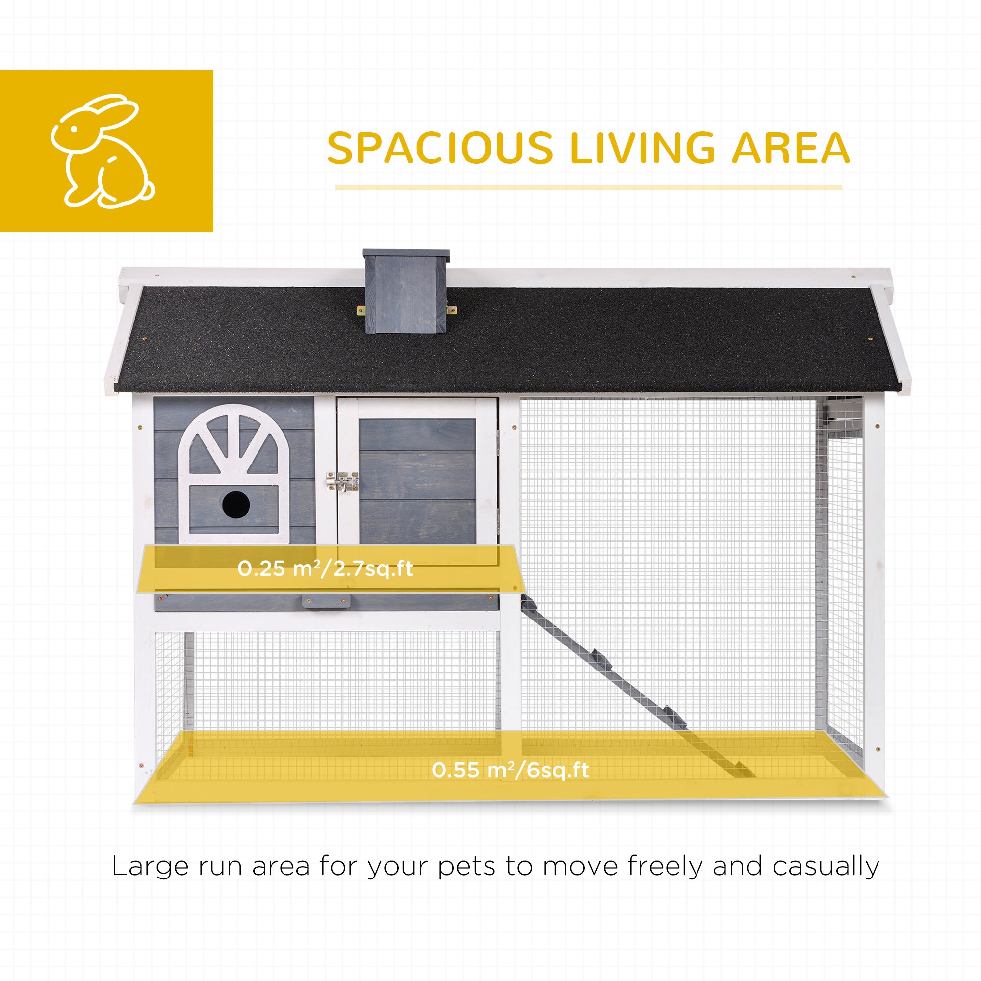 Wooden Rabbit Hutch with Run, Tray, Ramp, Asphalt Roof, Grey Rabbit Hutch at Gallery Canada