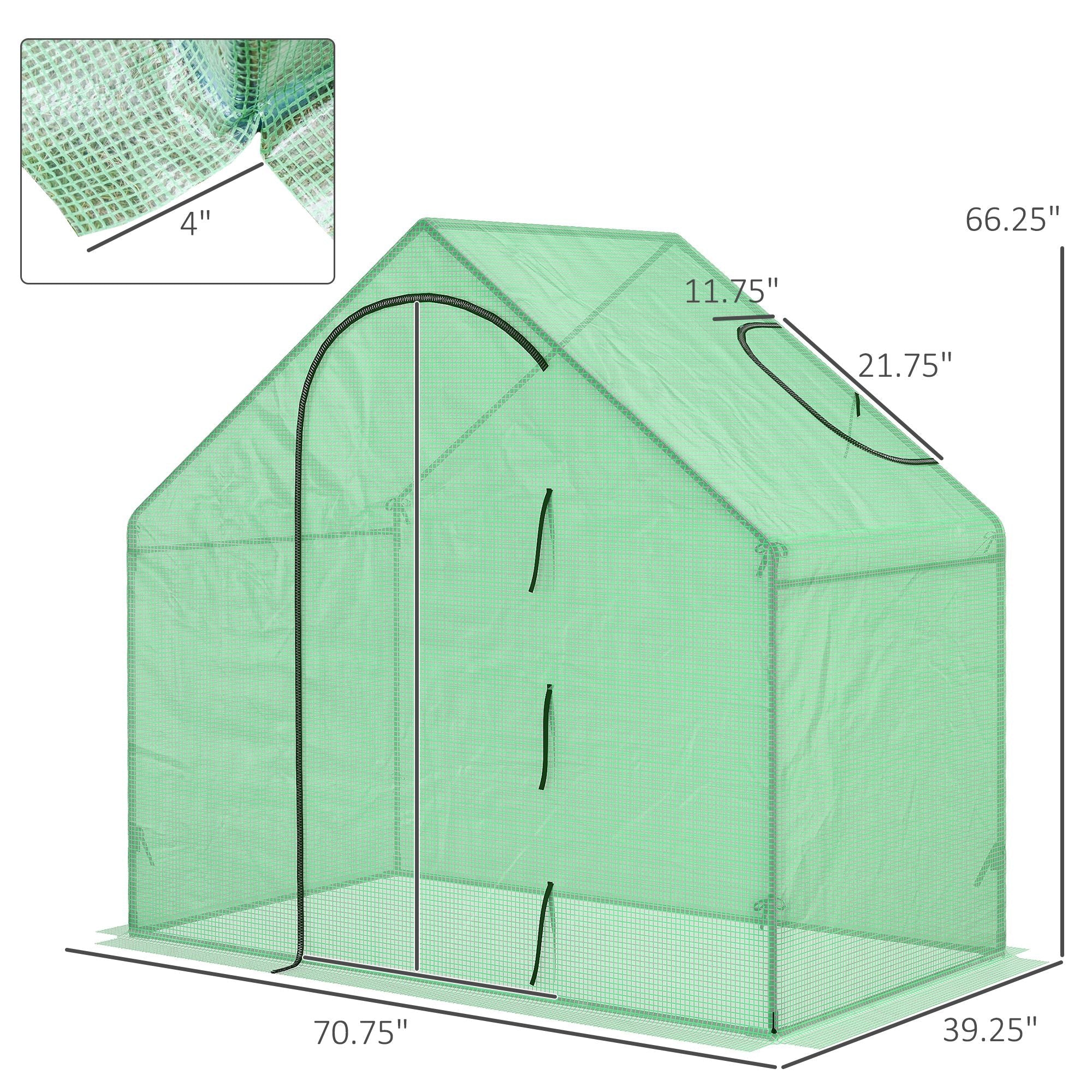 6x3.3x5.5ft Walk-in Greenhouse with Door & Window, Steel Frame, PE Cover, Green Walk In Greenhouses   at Gallery Canada