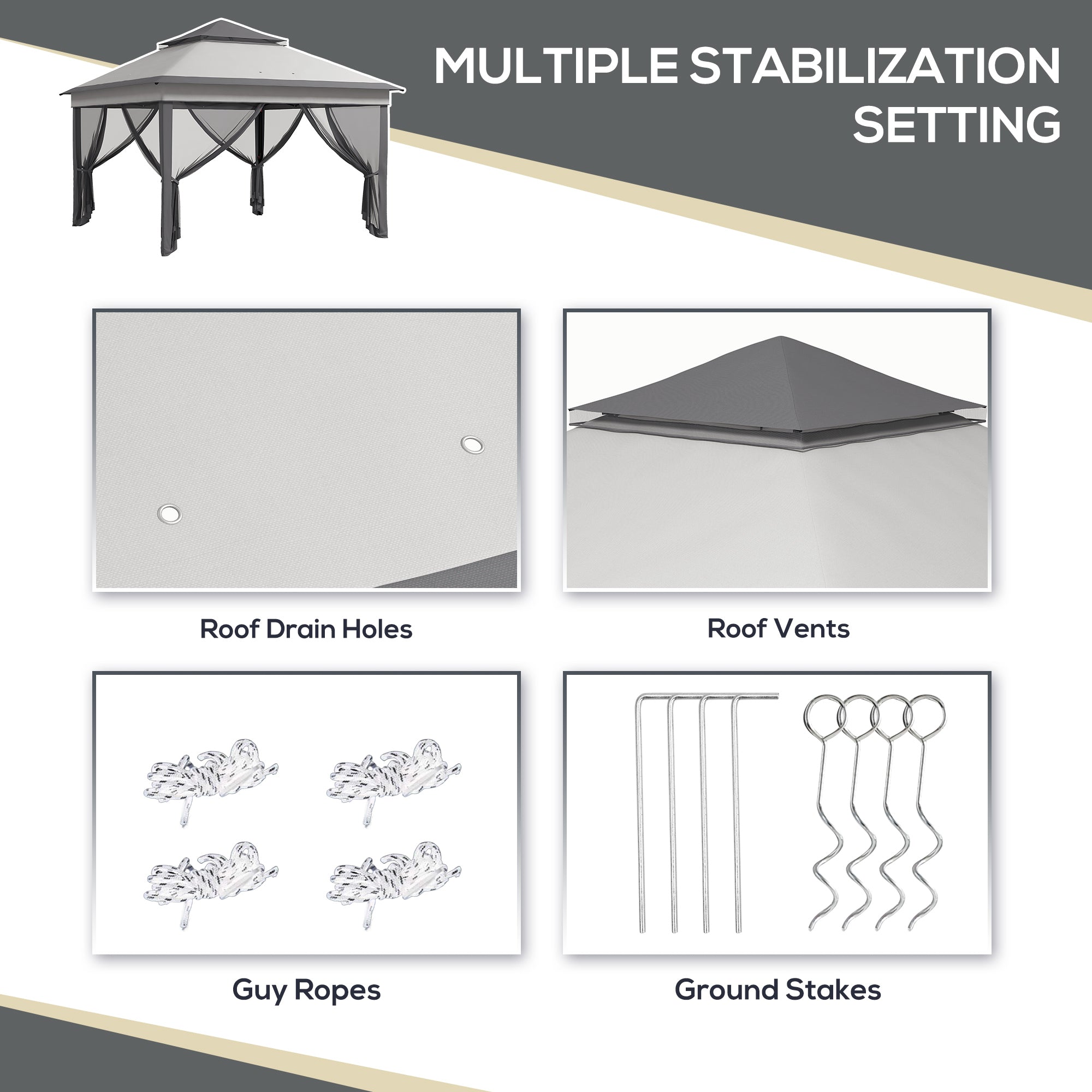 10.7 x 10.7ft Pop Up Gazebo, Adjustable Instant Sun Shelter with UV30+ Roof Cover, Removable Mesh Curtains, Light Grey Pop Up Canopies at Gallery Canada