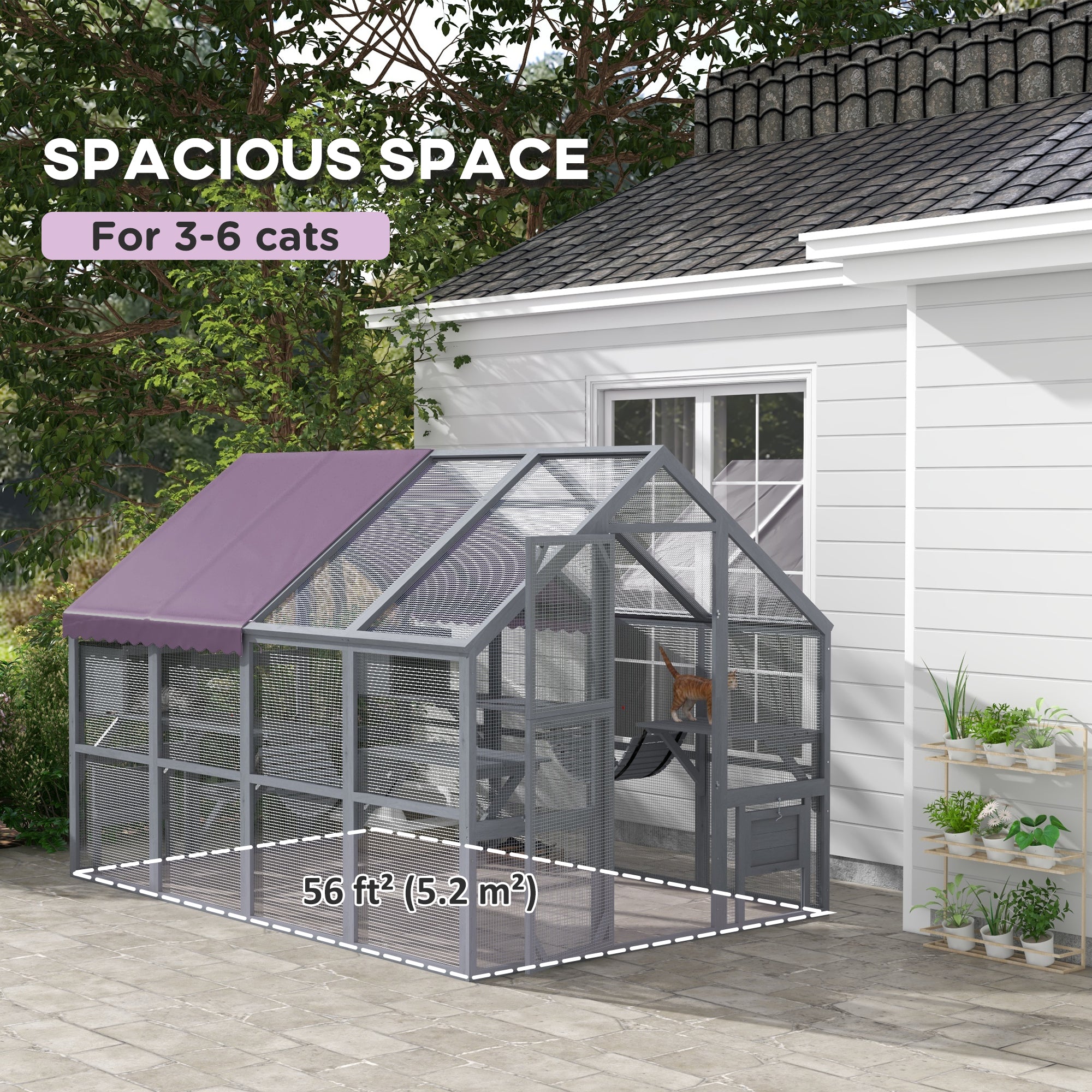 Outdoor Cat Enclosure Wooden Feral Cat House w/ Weatherproof Canopy, Bridges, Resting Boxes, Platforms, for 3-6 Cats Outdoor Cat Enclosures at Gallery Canada