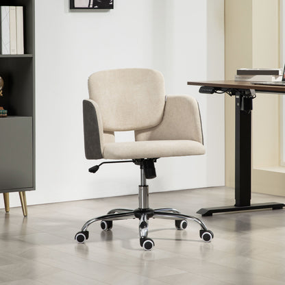 Small Desk Chair, Height Adjustable Fabric Office Chair with Swivel Wheels, Tilt Function, Computer Chair, Cream White Task Chairs Cream  at Gallery Canada