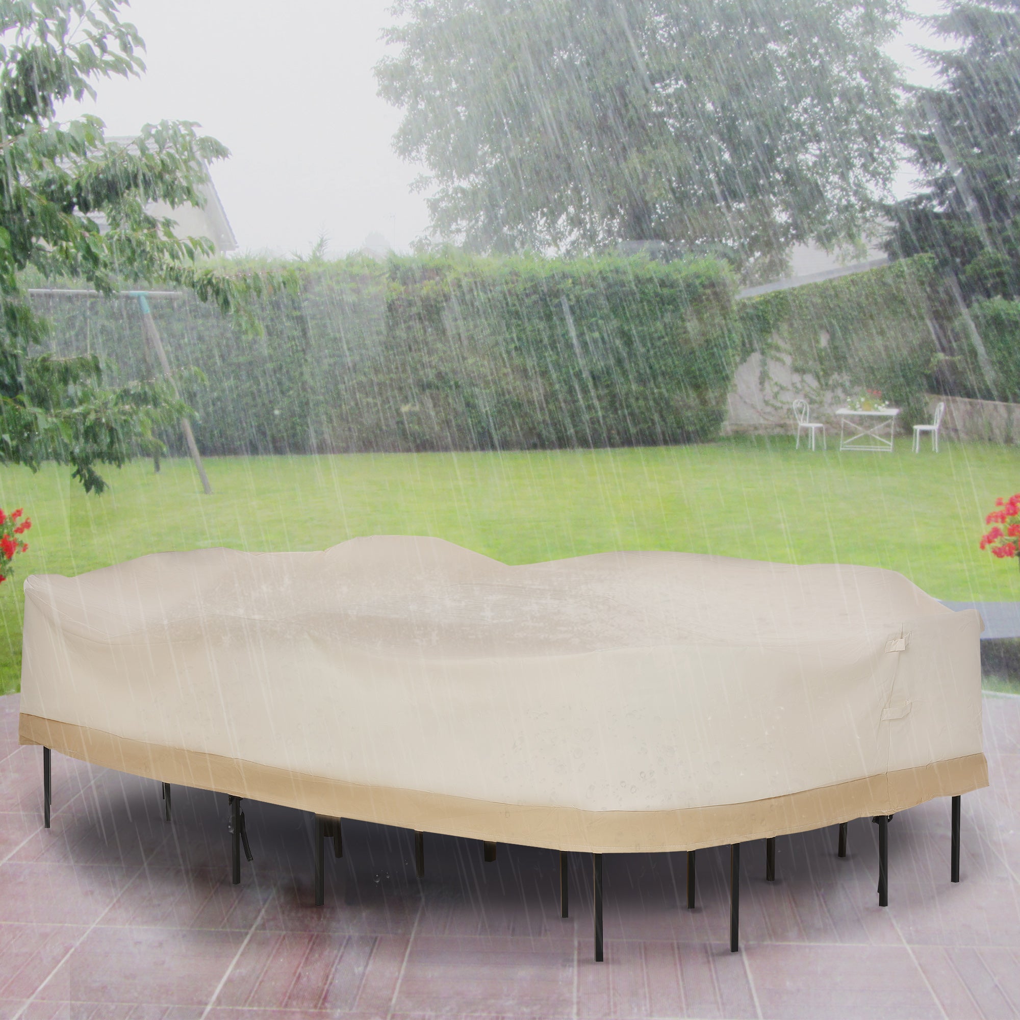 84B-059 129.9-Inch Oval Patio Table and Chair Set Cover, Beige/Coffee Sofa Set Patio Furniture Covers at Gallery Canada
