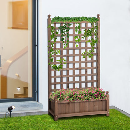 Wood Raised Garden Bed with Trellis for Vines, Indoor/Outdoor Planter, Brown Elevated Garden Beds   at Gallery Canada