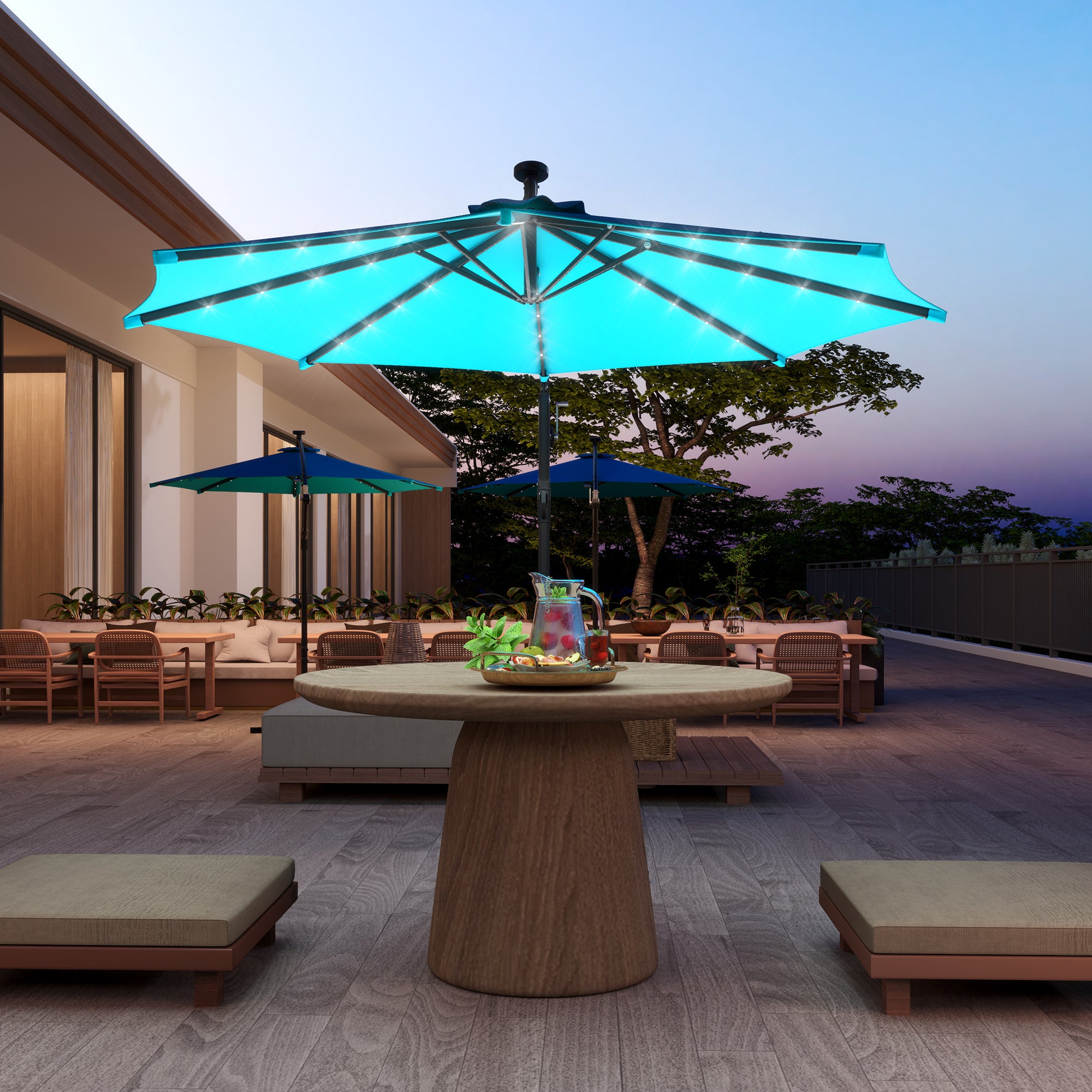 10ft Outdoor Cantilever Umbrella Banana Umbrella with Solar Lights and Adjustable Angle for Patio Backyard Turquoise Offset Cantilever Umbrellas at Gallery Canada