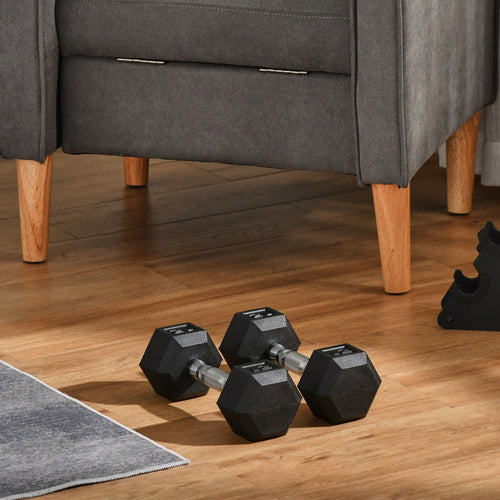 Rubber Dumbbells Weight Set, Total 24lbs(12lbs Each) Dumbbell Hand Weight for Body Fitness Training for Home Office Gym, Black