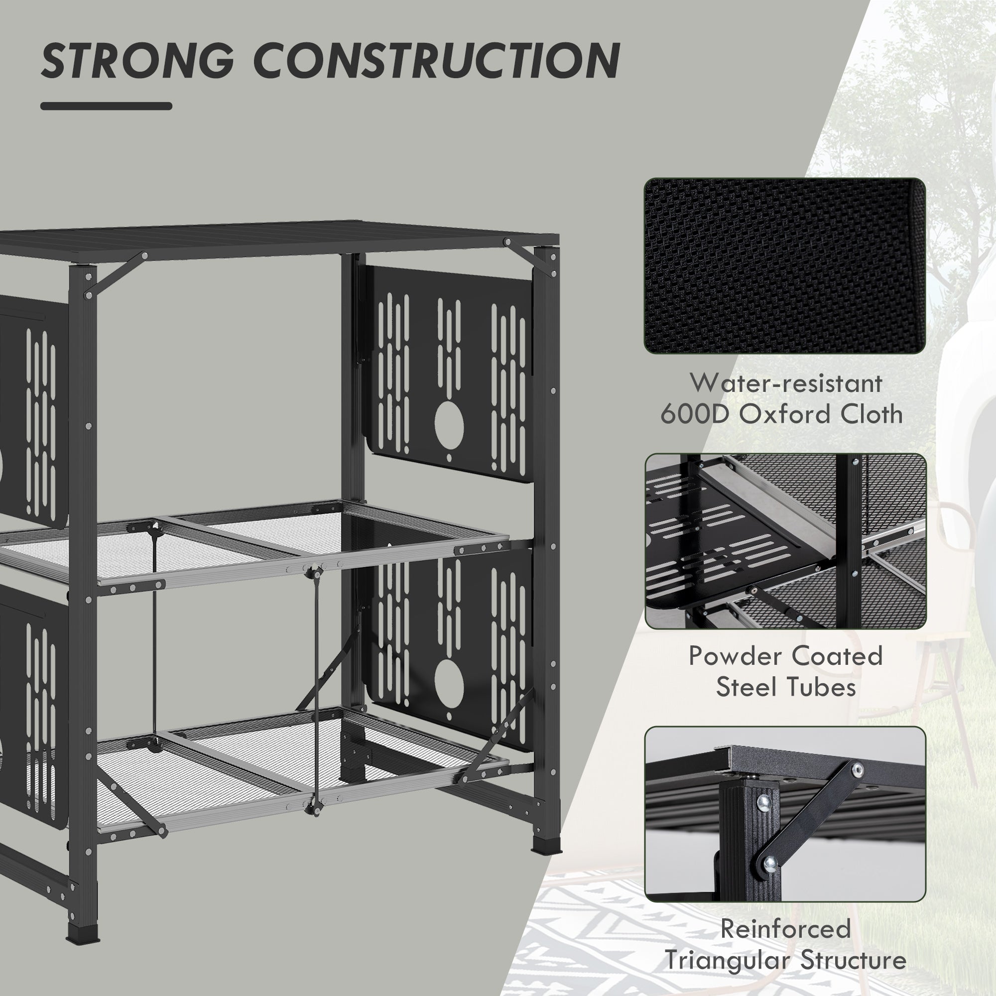 Aluminum Camping Kitchen, Folding Cook Station with Carrying Bag, 4 Side Tables, 2 Shelves for BBQ, RV, Picnic, Black Picnic Tables & Camping Chairs   at Gallery Canada