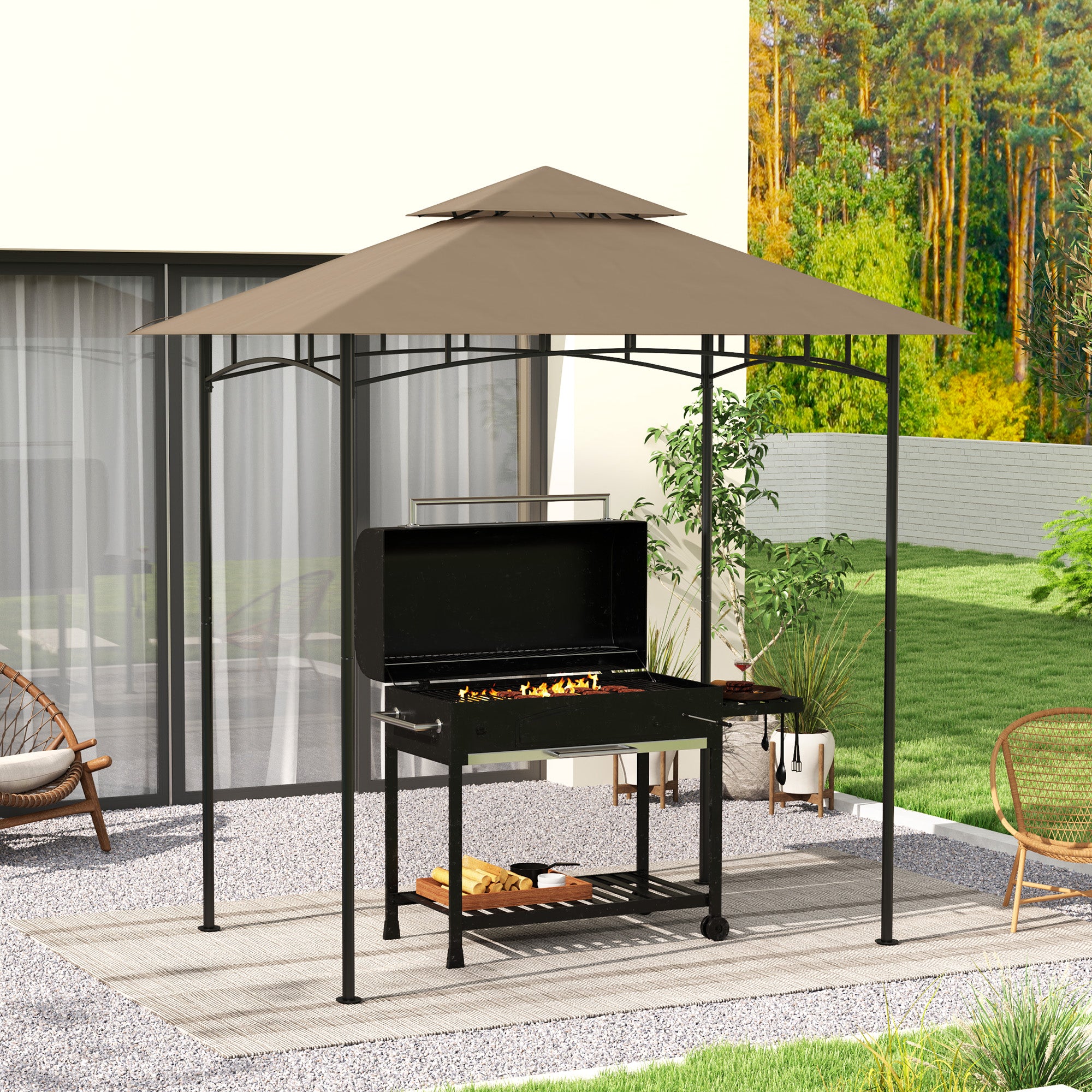 BBQ Gazebo Canopy Replacement Roof, 5' x 8' Grill Gazebo Roof with UPF50+ Double Tiered Top Cover, Khaki Gazebo Canopy Replacement at Gallery Canada