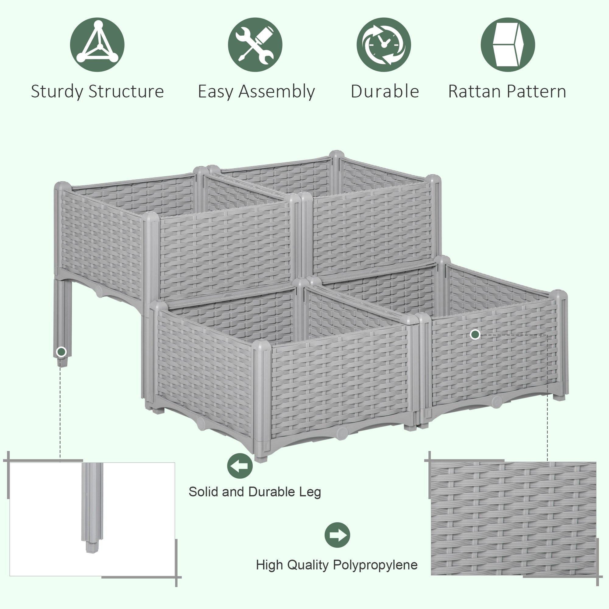 4-piece Raised Garden Bed PP Raised Flower Bed Vegetable Herb Grow Box Stand Grey Elevated Garden Beds   at Gallery Canada