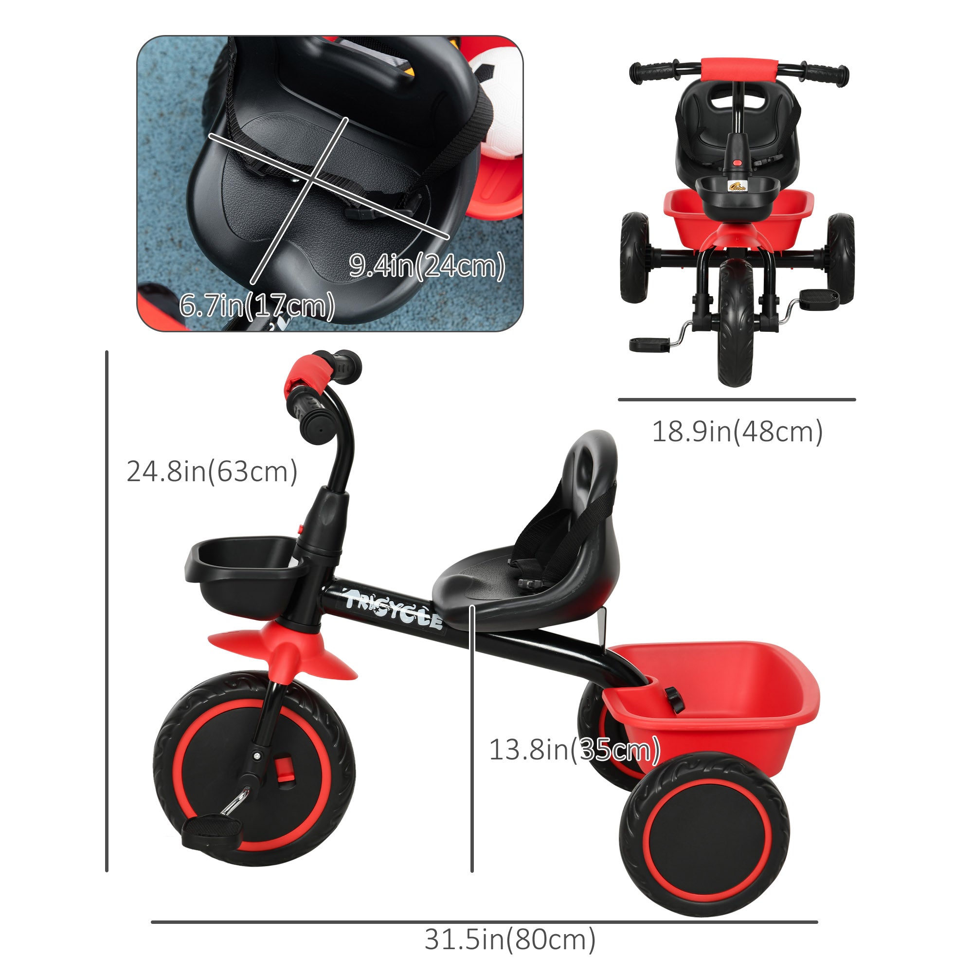 Large Kids Tricycle for Toddler 2-5 Year Old Girls and Boys, Toddler Trike Bike with Adjustable Seat, Safety Belt, Two Storage Baskets, Red Tricycles for Kids at Gallery Canada