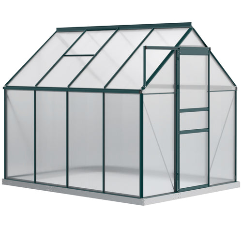 6' x 8' x 6.5' Polycarbonate Greenhouse, Walk-in Green House with Adjustable Roof Vent Galvanized Base Sliding Door Rain Gutter for Outdoor Garden Backyard, Green