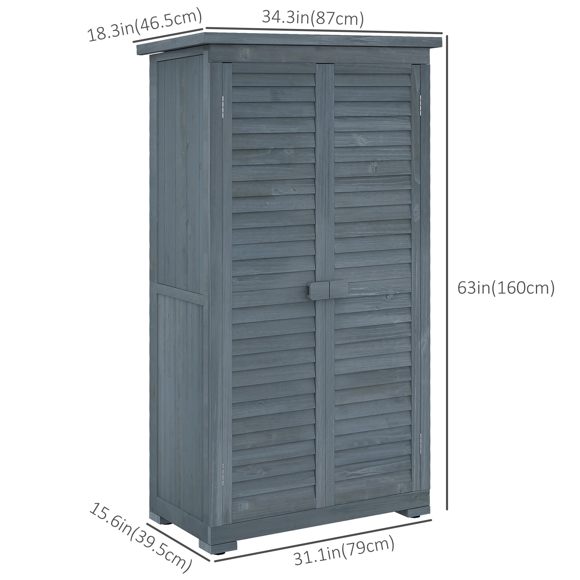 Outdoor Garden Shed, Wooden Tool Storage Shed, 3-Tier Shelves, Asphalt Roof, Shutter Doors, 34.3