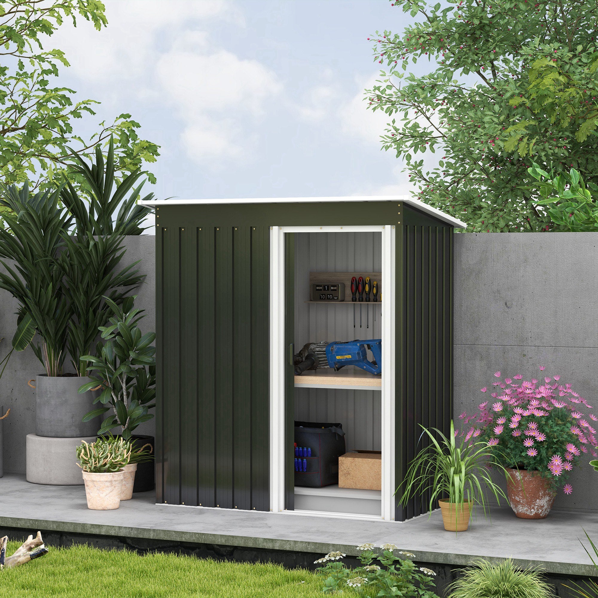 5 x 3 FT Outdoor Storage Shed with Sliding Door and Sloped Roof, Steel Frame Garden Shed Tool Equipment, Black Sheds at Gallery Canada