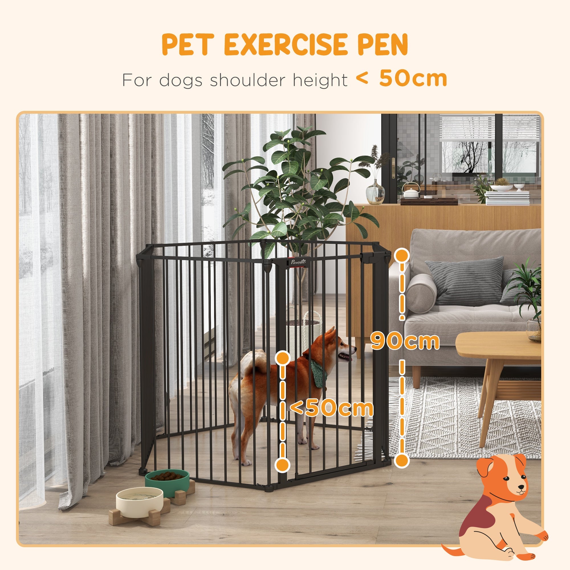 Adjustable 6-Panel Dog Playpen with Auto-Close Lock, Pet Door, 35