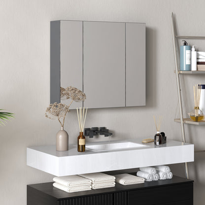 Wall Mounted Mirror Cabinet, Bathroom Medicine Cabinet with Mirror, 3 Doors and Adjustable Shelves, Gray Mirror Medicine Cabinets   at Gallery Canada