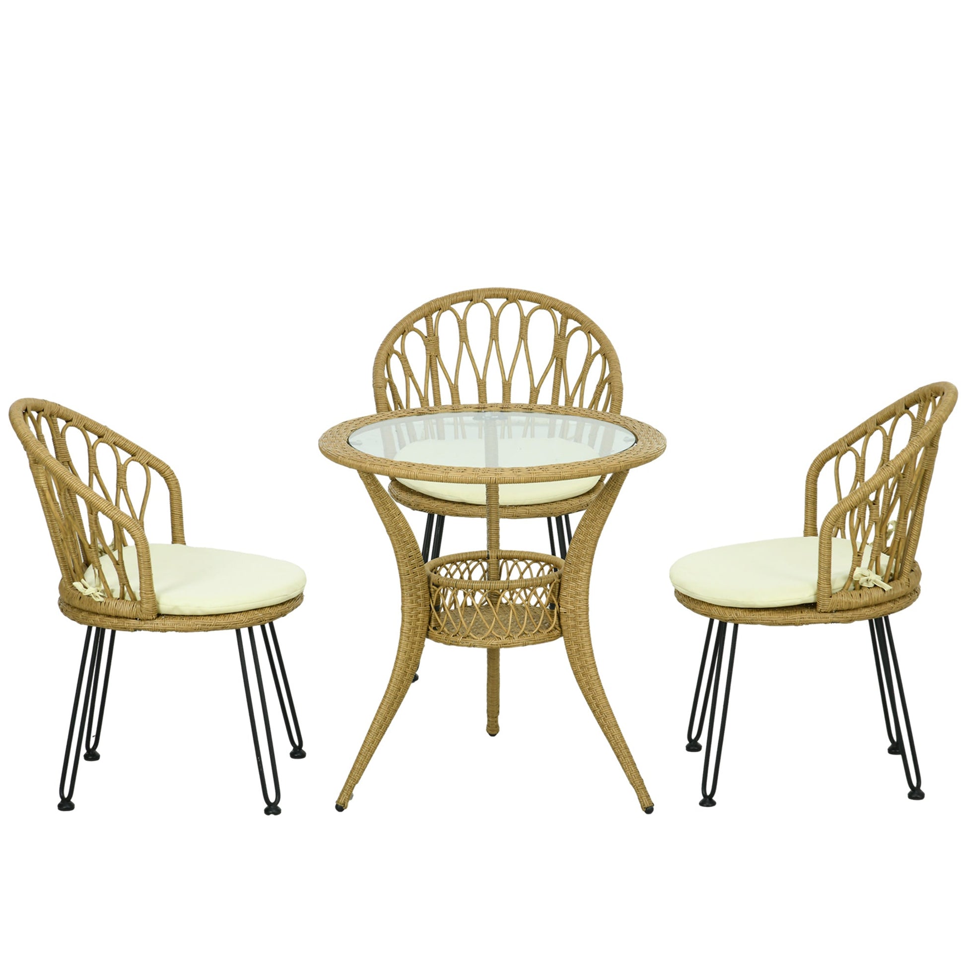 4 Pieces Rattan Dining Set with Storage Basket, Tempered Glass Table Top, for Garden, Backyard, Balcony, Light Brown Patio Furniture Sets Multi Colour  at Gallery Canada