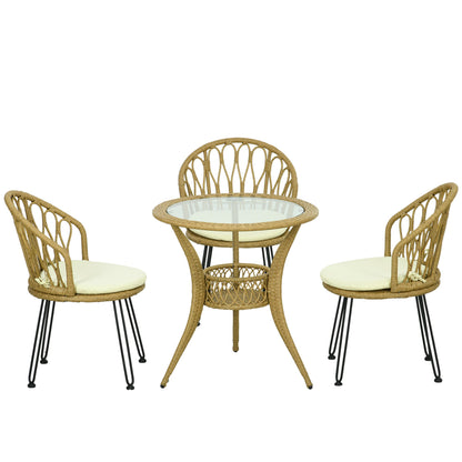 4 Pieces Rattan Dining Set with Storage Basket, Tempered Glass Table Top, for Garden, Backyard, Balcony, Light Brown Patio Furniture Sets Multi Colour  at Gallery Canada